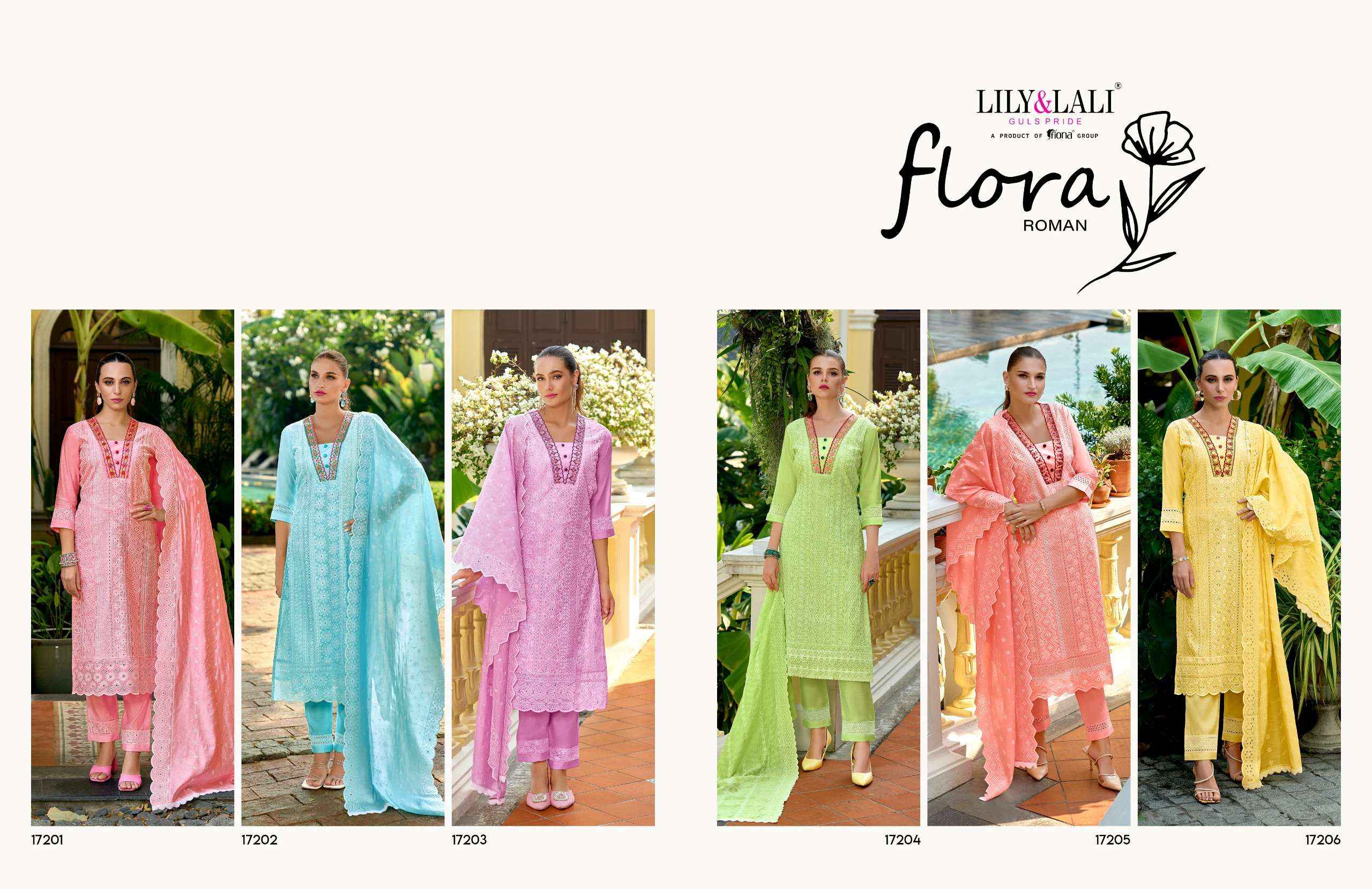 LILY AND LALI FLORA ROMAN SCHIFFLI DESIGNER SUITS ( 6 PCS CATALOG )