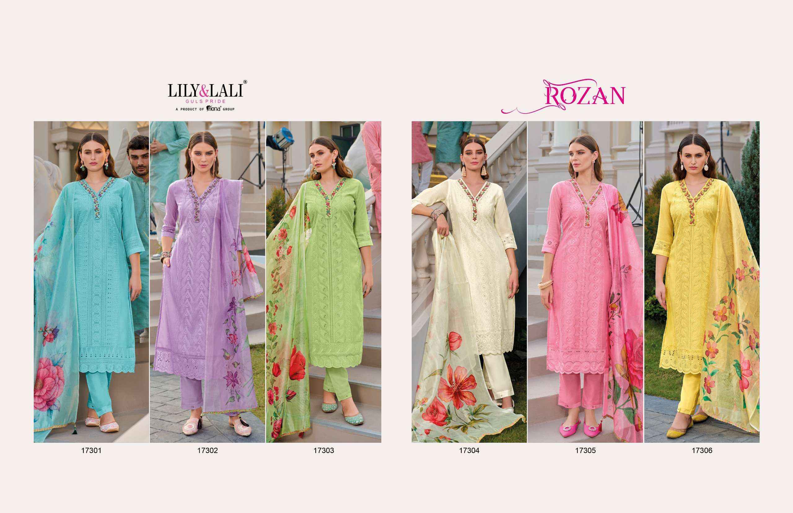 LILY AND LALI ROZAN SCHIFFLI DESIGNER SUIT ( 6 PCS CATALOG )