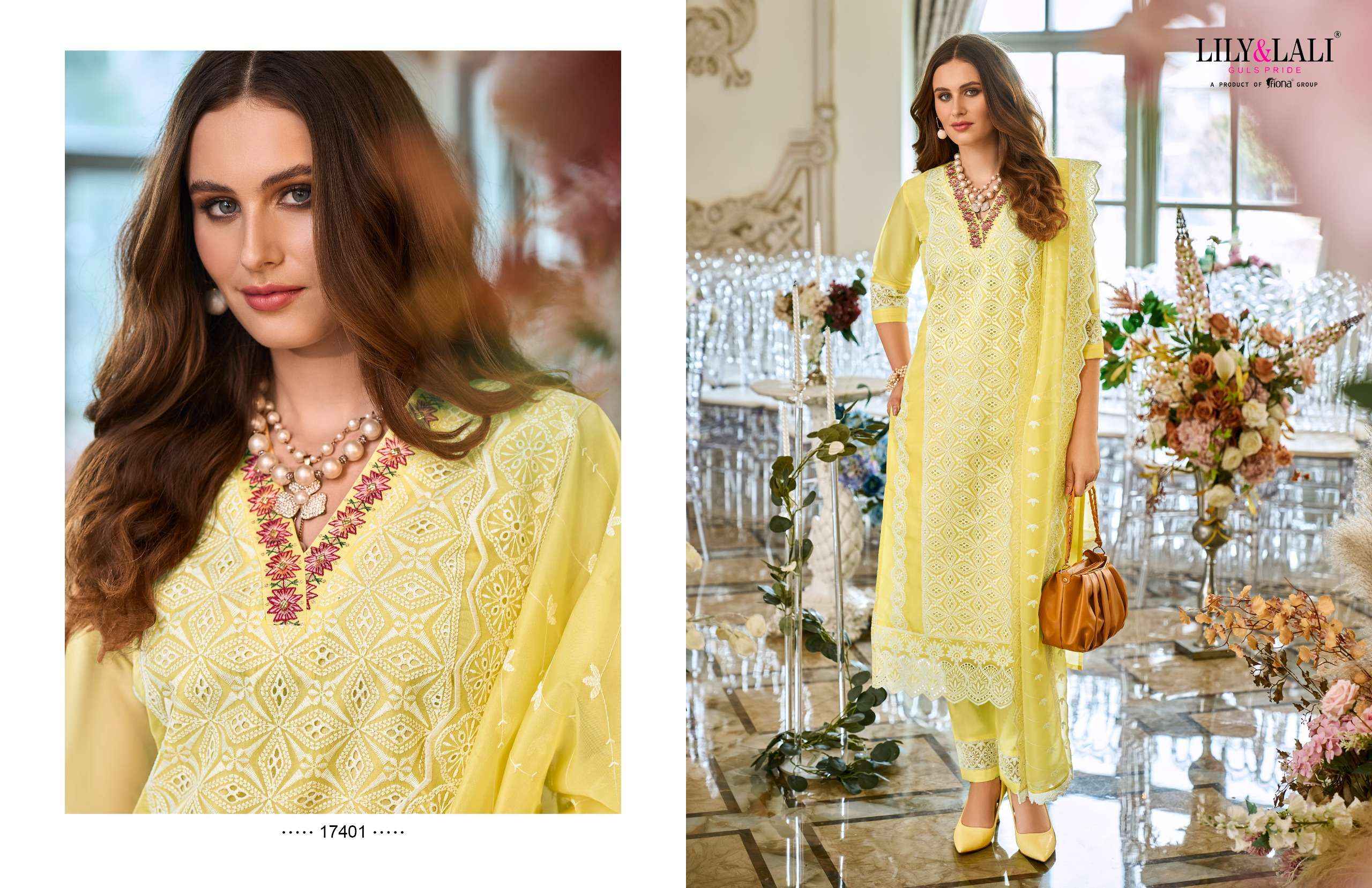 LILY AND LALI SUMMER BLOSSOM SCHIFFLI DESIGNER SUITS ( 6 PCS CATALOG )