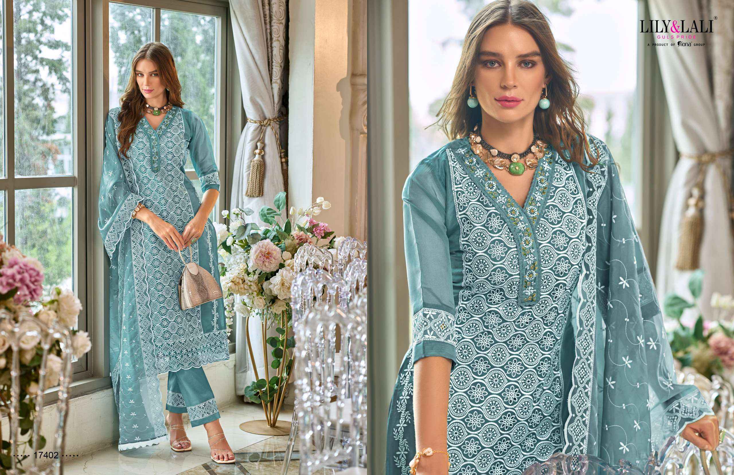 LILY AND LALI SUMMER BLOSSOM SCHIFFLI DESIGNER SUITS ( 6 PCS CATALOG )