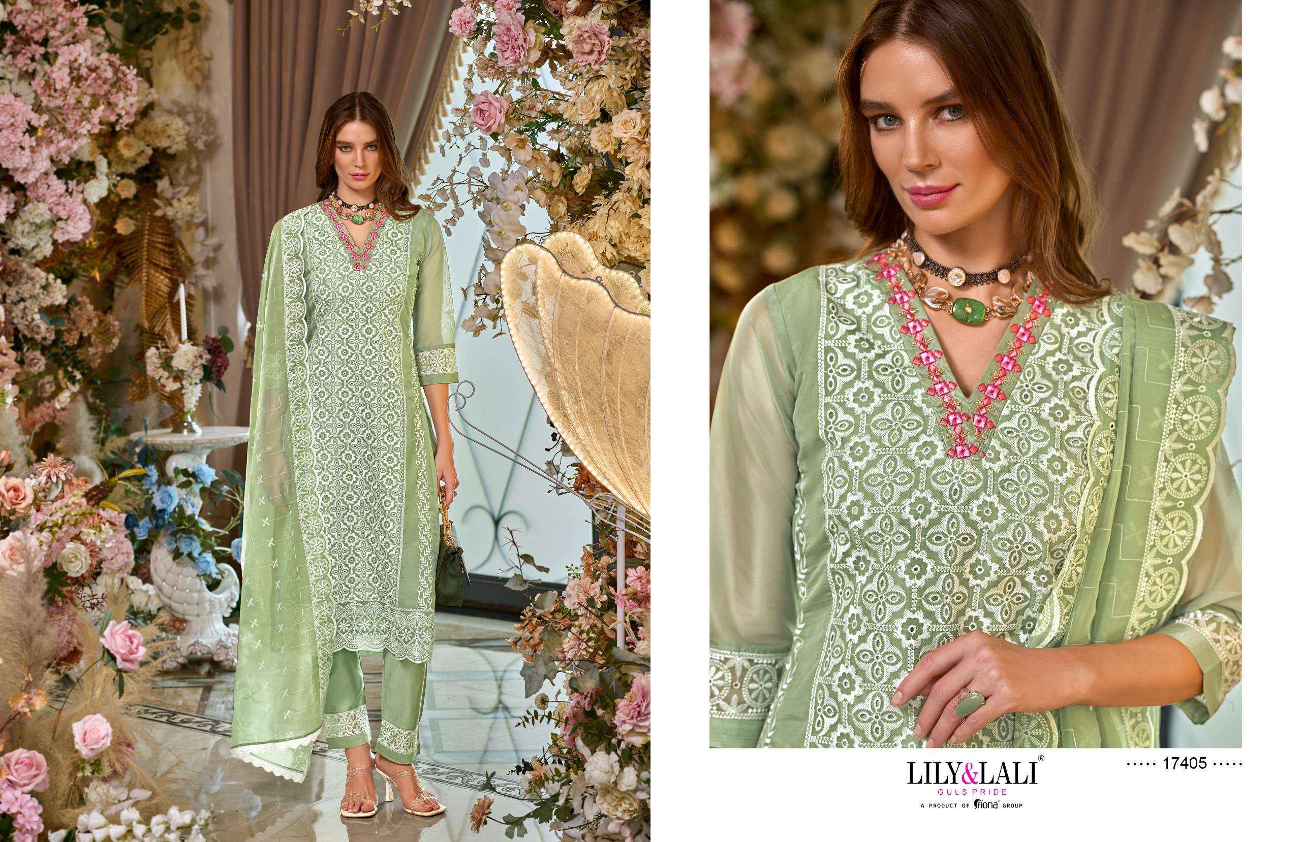 LILY AND LALI SUMMER BLOSSOM SCHIFFLI DESIGNER SUITS ( 6 PCS CATALOG )