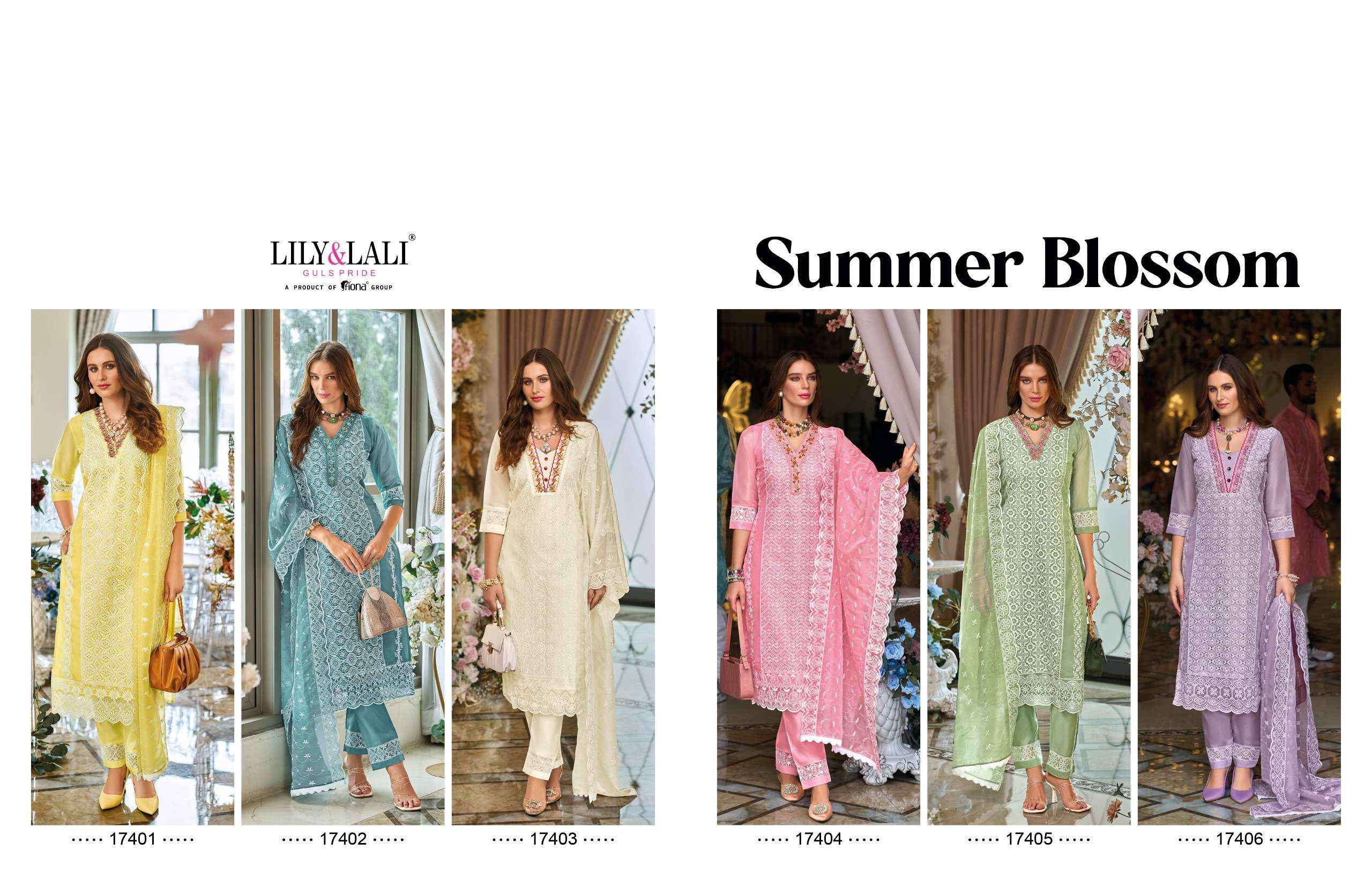 LILY AND LALI SUMMER BLOSSOM SCHIFFLI DESIGNER SUITS ( 6 PCS CATALOG )