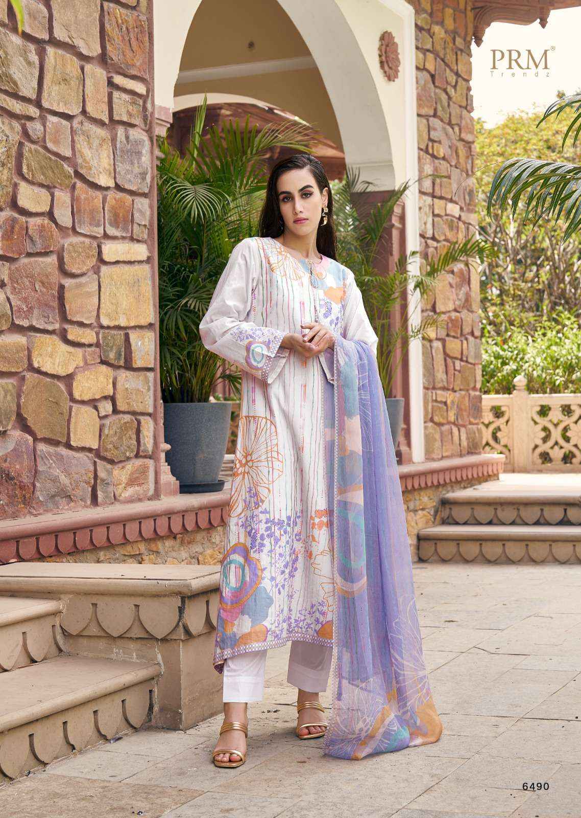 PRM TRENDZ SUNKISSED LAWN COTTON HAND WORK DRESS MATERIAL ( 8 pcsCATALOG )