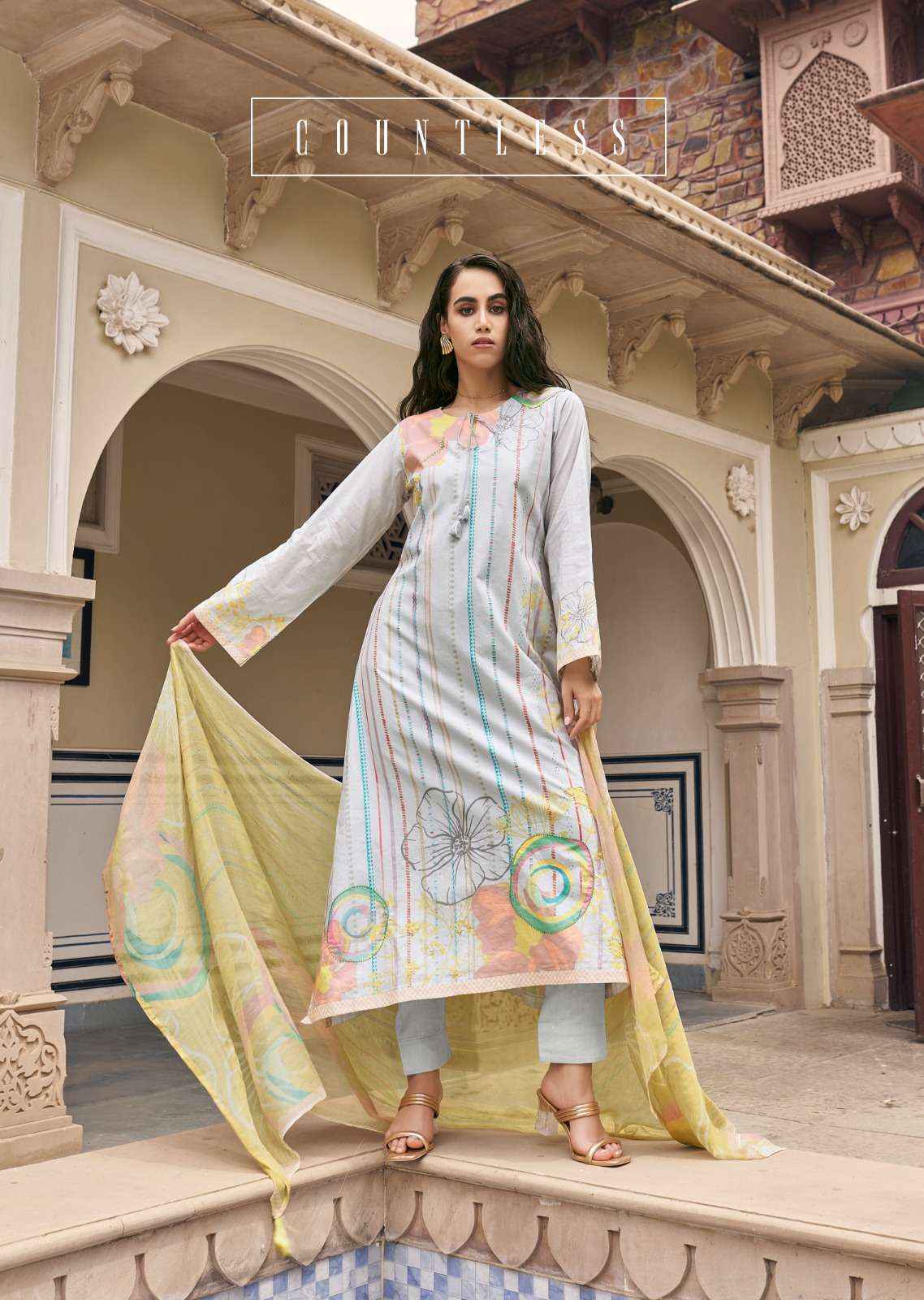 PRM TRENDZ SUNKISSED LAWN COTTON HAND WORK DRESS MATERIAL ( 8 pcsCATALOG )