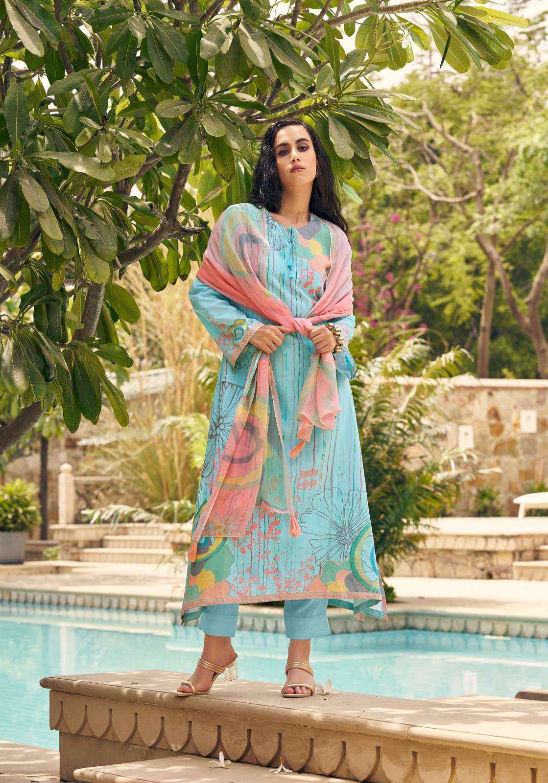 PRM TRENDZ SUNKISSED LAWN COTTON HAND WORK DRESS MATERIAL ( 8 pcsCATALOG )