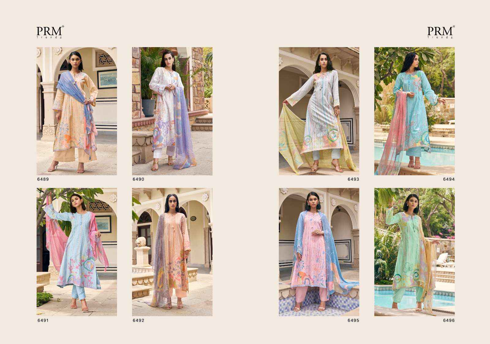 PRM TRENDZ SUNKISSED LAWN COTTON HAND WORK DRESS MATERIAL ( 8 pcsCATALOG )