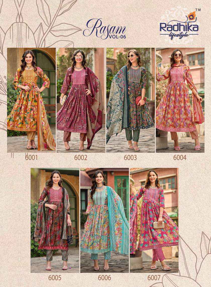 Radhika Lifestyle Rasam Vol 6 Festive Wear 3 Piece Pair Suppliers  (7 pcs catalog)