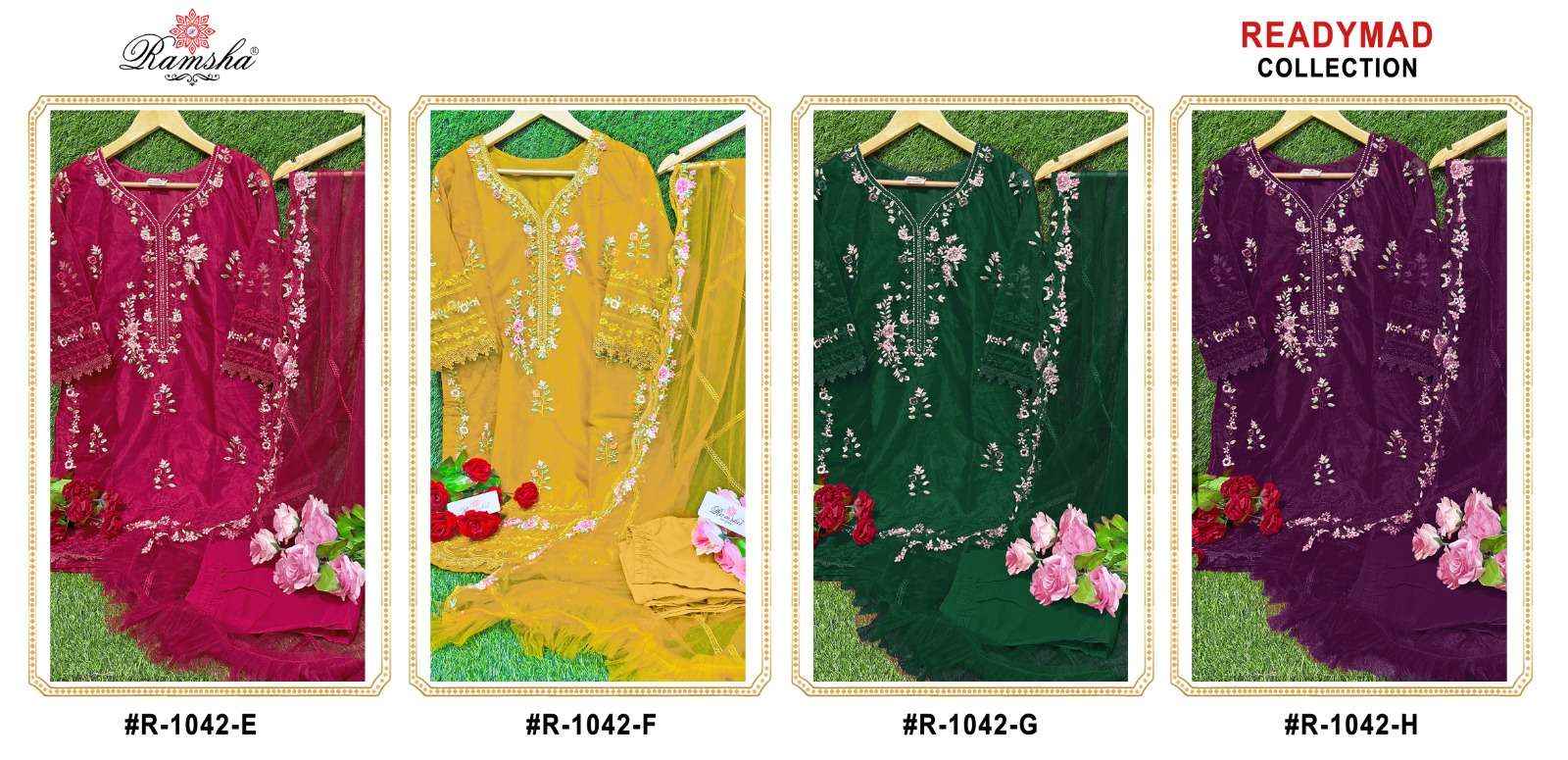 RAMSHA R 1042 ORGANZA PAKISTANI READYMADE SUITS ( 4 PCS CATALOG )