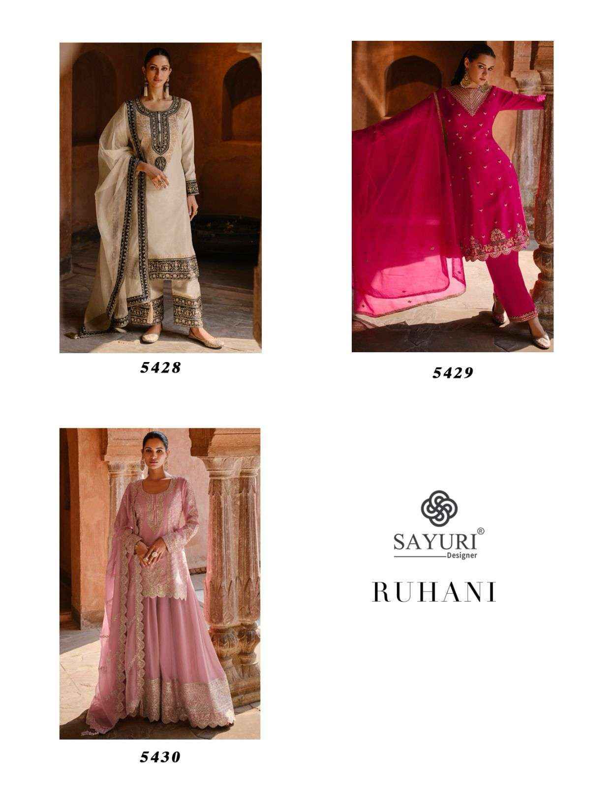 Sayuri Ruhani 5428 To 5430 Latest Designer Dress New Collection  (3pcs catalog )