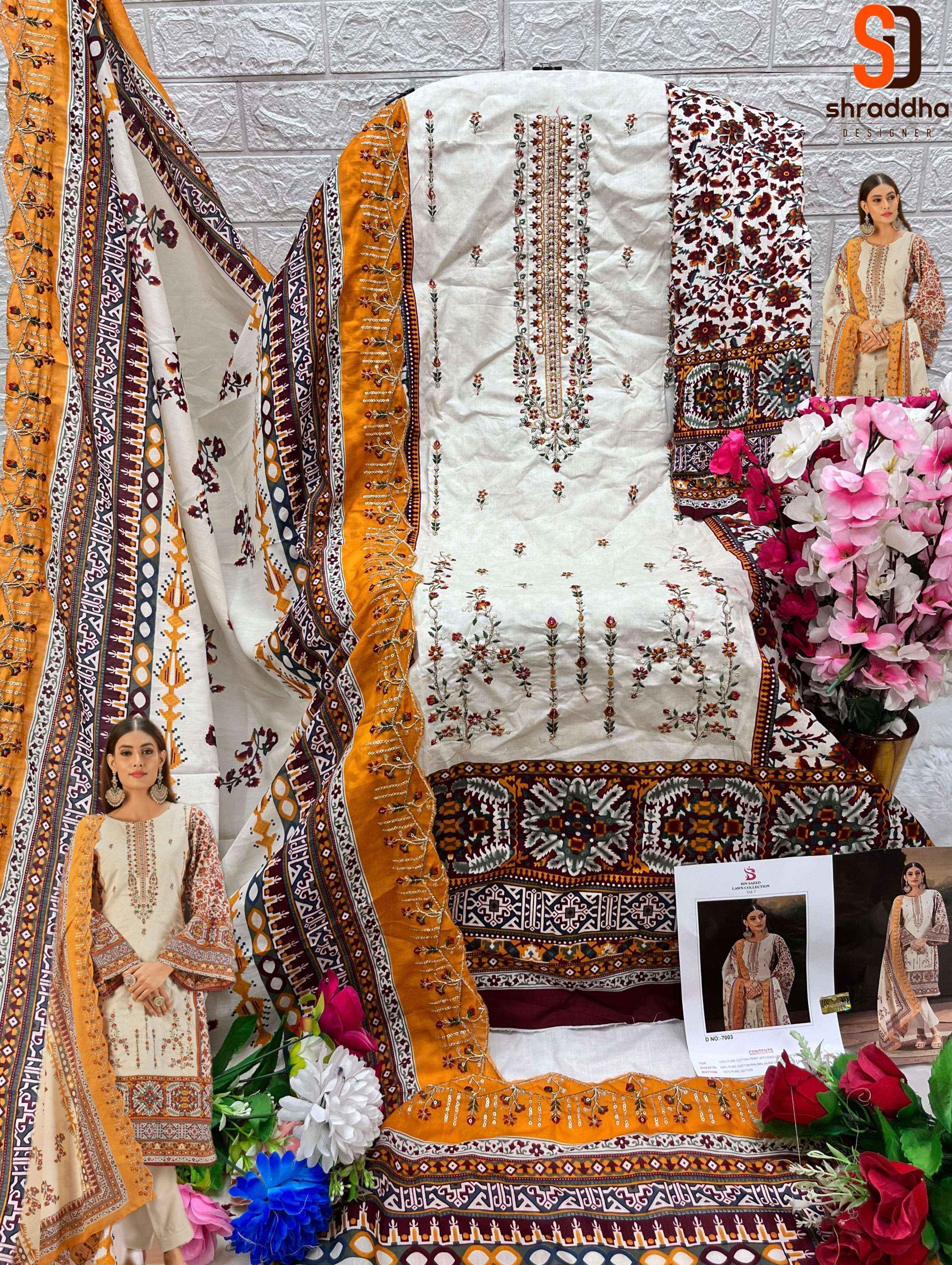 Sharaddha Designer Bin Saeed Lawn Collection Vol 7 Nx Cotton Dress Material 6 pcs Catalogue