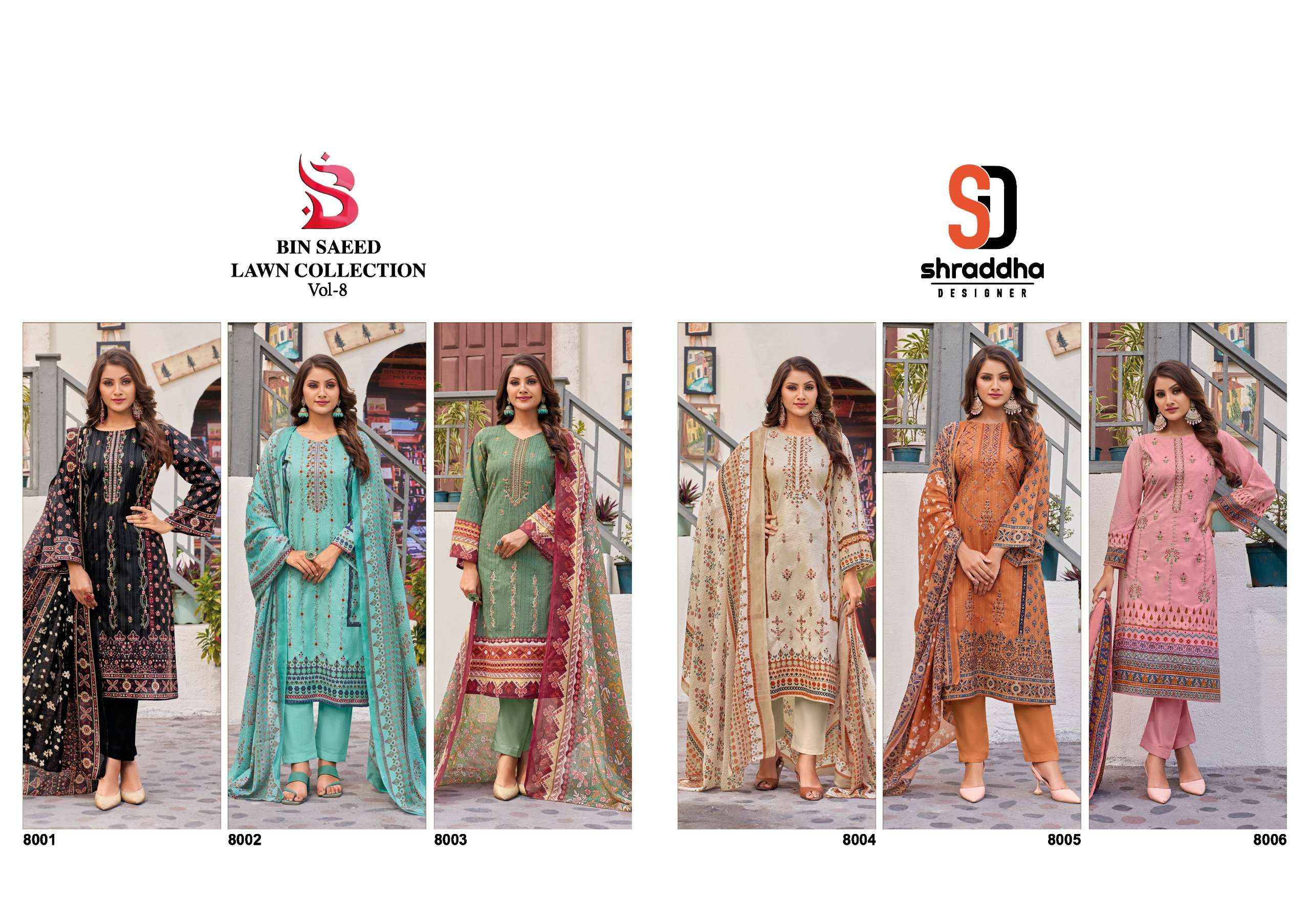 SHRADDHA DESIGNER BIN SAEED VOL 8 DRESS MATERIAL ( 6 PCS CATALOG )