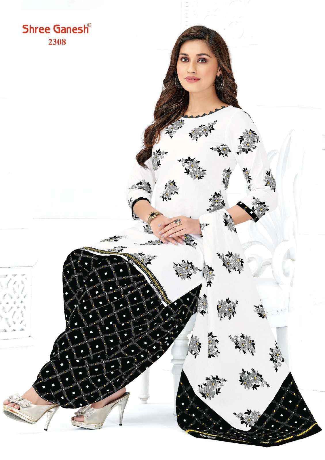 SHREE GANESH WHITE & BLACK VOL 3 COTTON PATIYALA SUITS ( 8 PCS CATALOG )