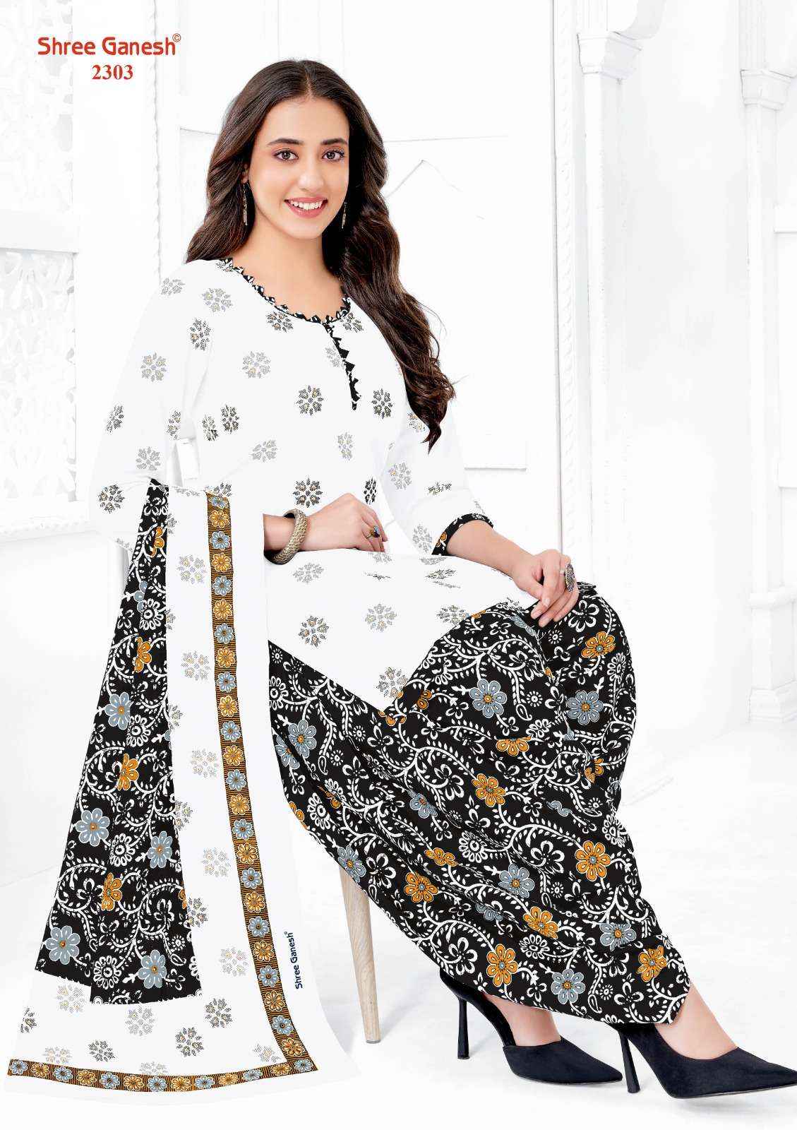 SHREE GANESH WHITE & BLACK VOL 3 COTTON PATIYALA SUITS ( 8 PCS CATALOG )