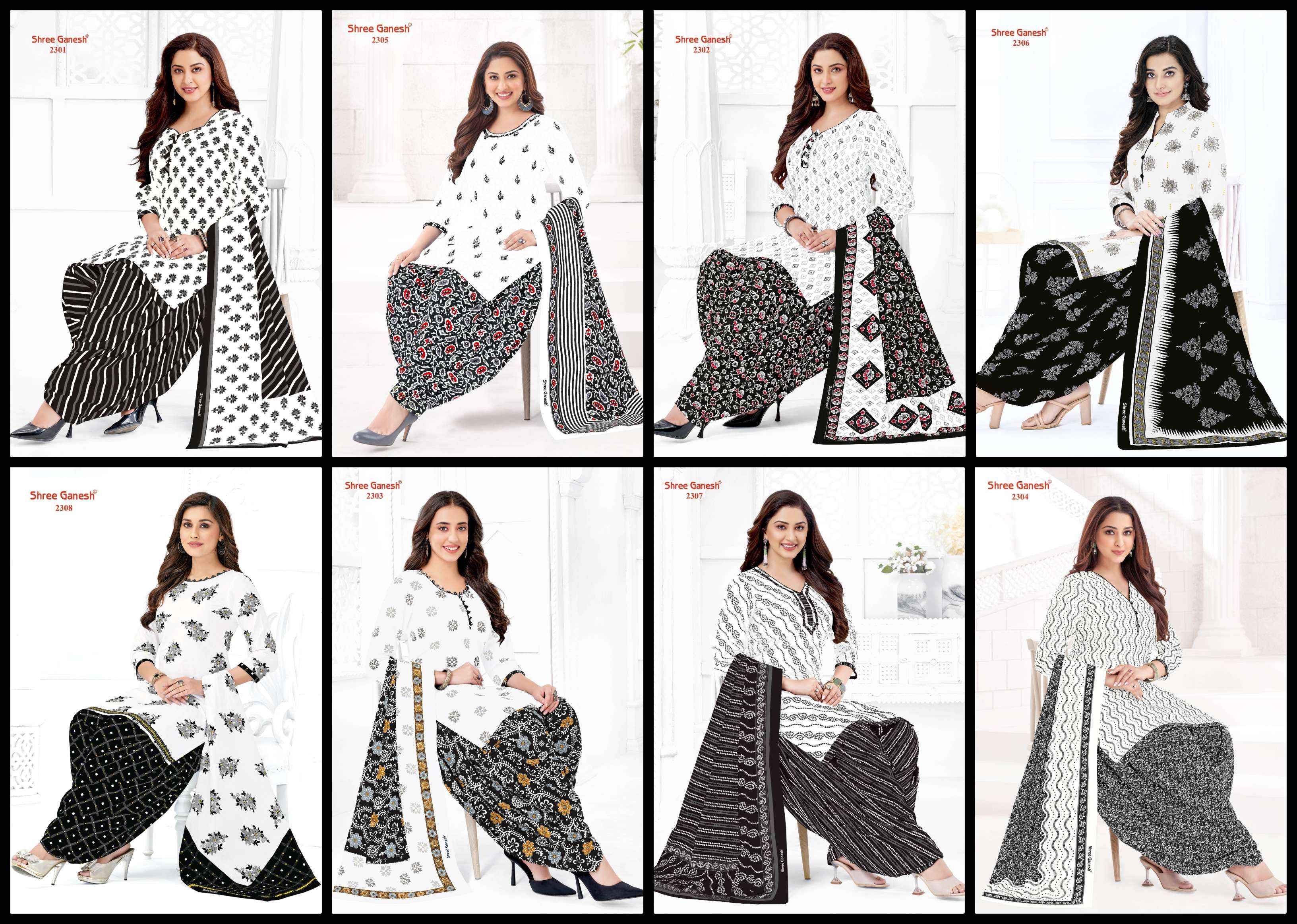 SHREE GANESH WHITE & BLACK VOL 3 COTTON PATIYALA SUITS ( 8 PCS CATALOG )