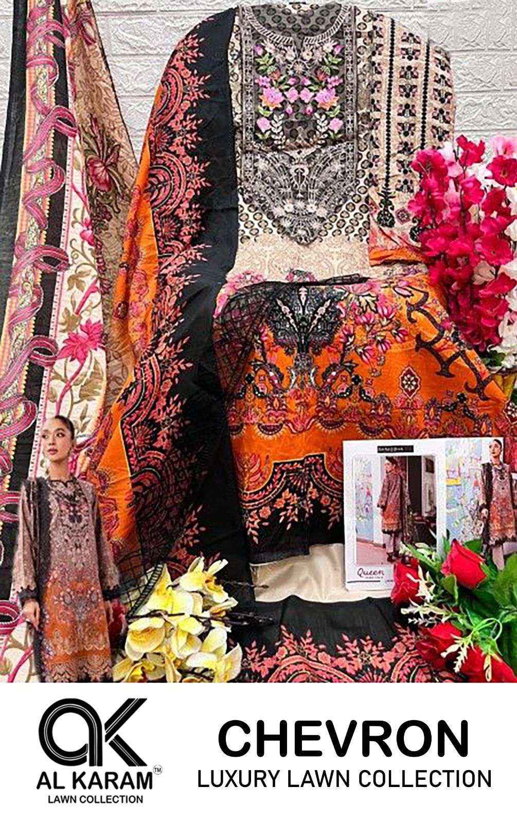 AL KARAM CHEVRON LUXURY LAWN COLLECITON COTTON PATCH WORK SUITS ( 4 PCS CATALOG )