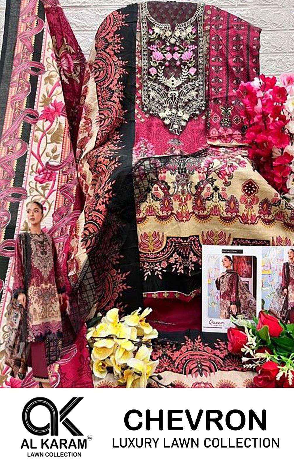 AL KARAM CHEVRON LUXURY LAWN COLLECITON COTTON PATCH WORK SUITS ( 4 PCS CATALOG )