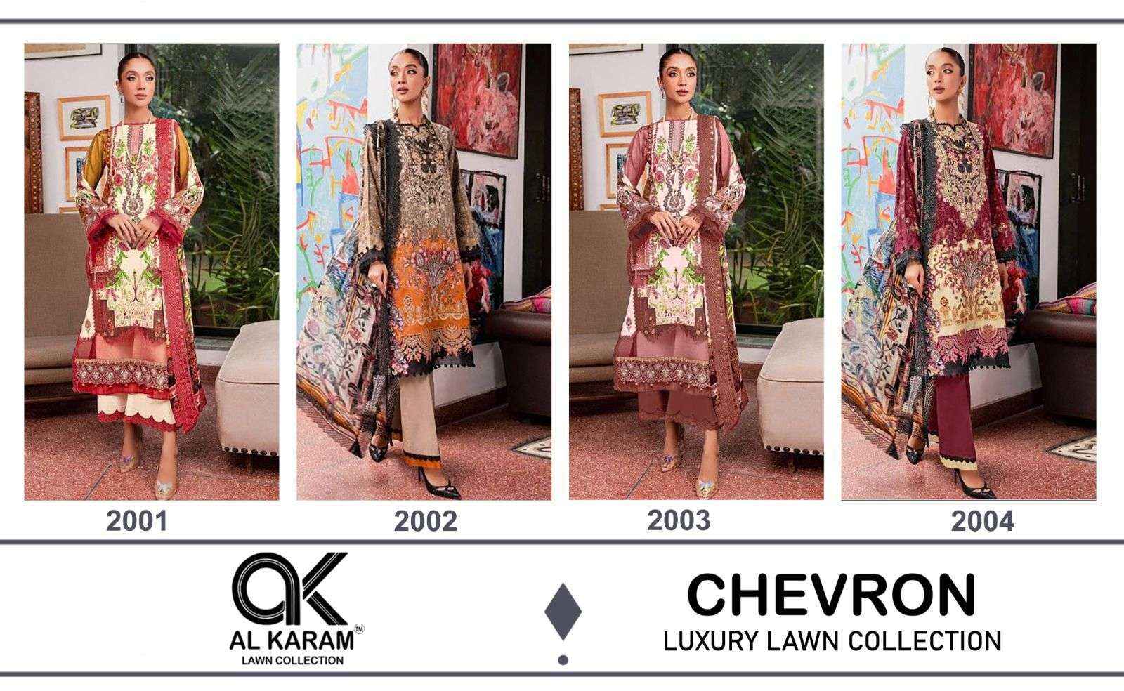 AL KARAM CHEVRON LUXURY LAWN COLLECITON COTTON PATCH WORK SUITS ( 4 PCS CATALOG )