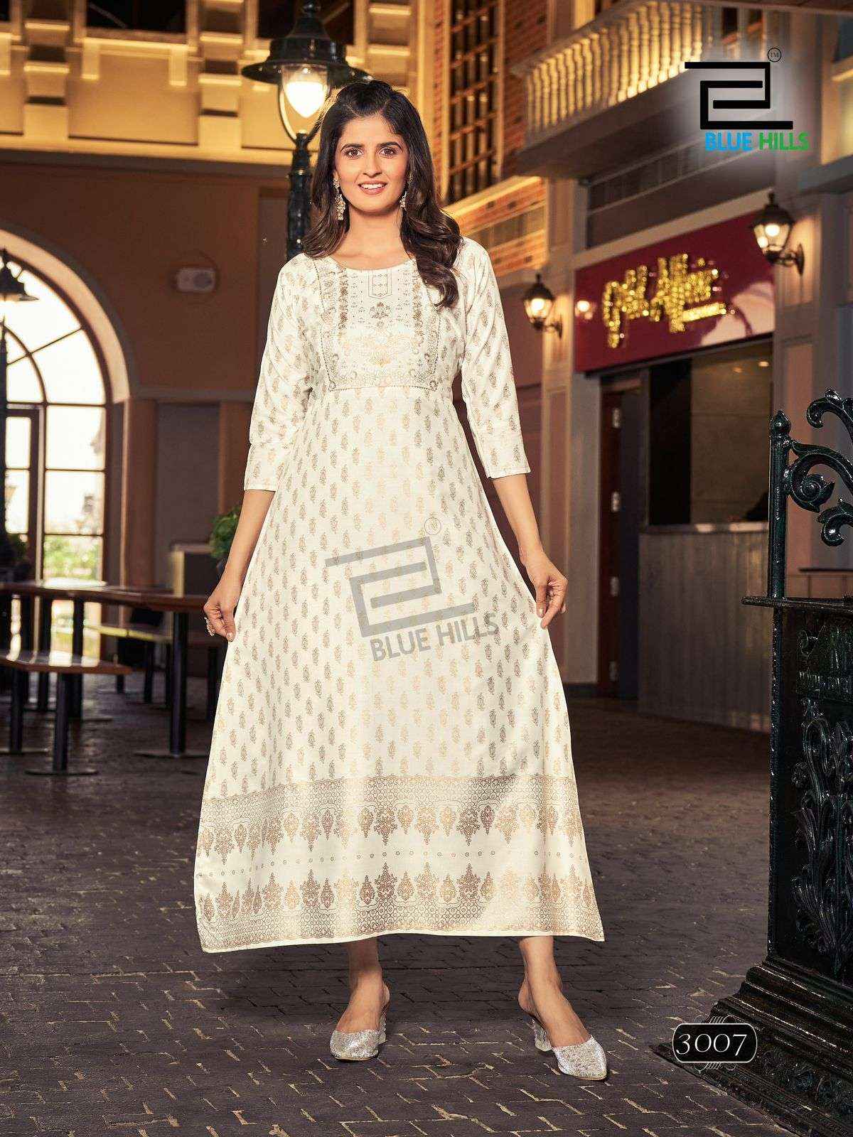 BLUE HILLS REELS VOL 3 RAYON FOIL PRINT LONG GOWN KURTI ( 8 PCS CATALOG )