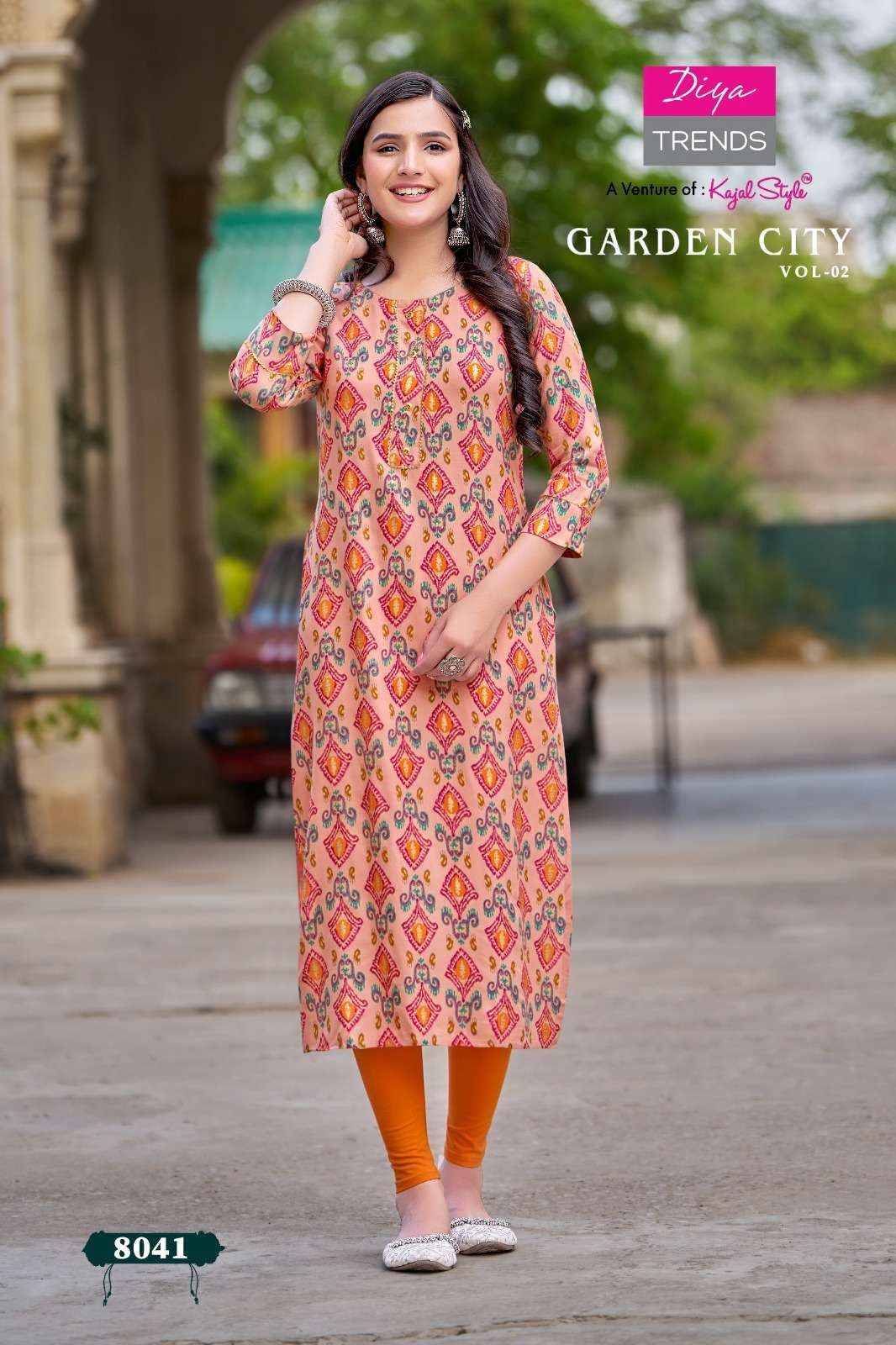 DIYA TRENDS GARDEN CITY VOL 2 RAYON STRAIGHT PATTERN KURTI ( 12 PCS CATALOG )