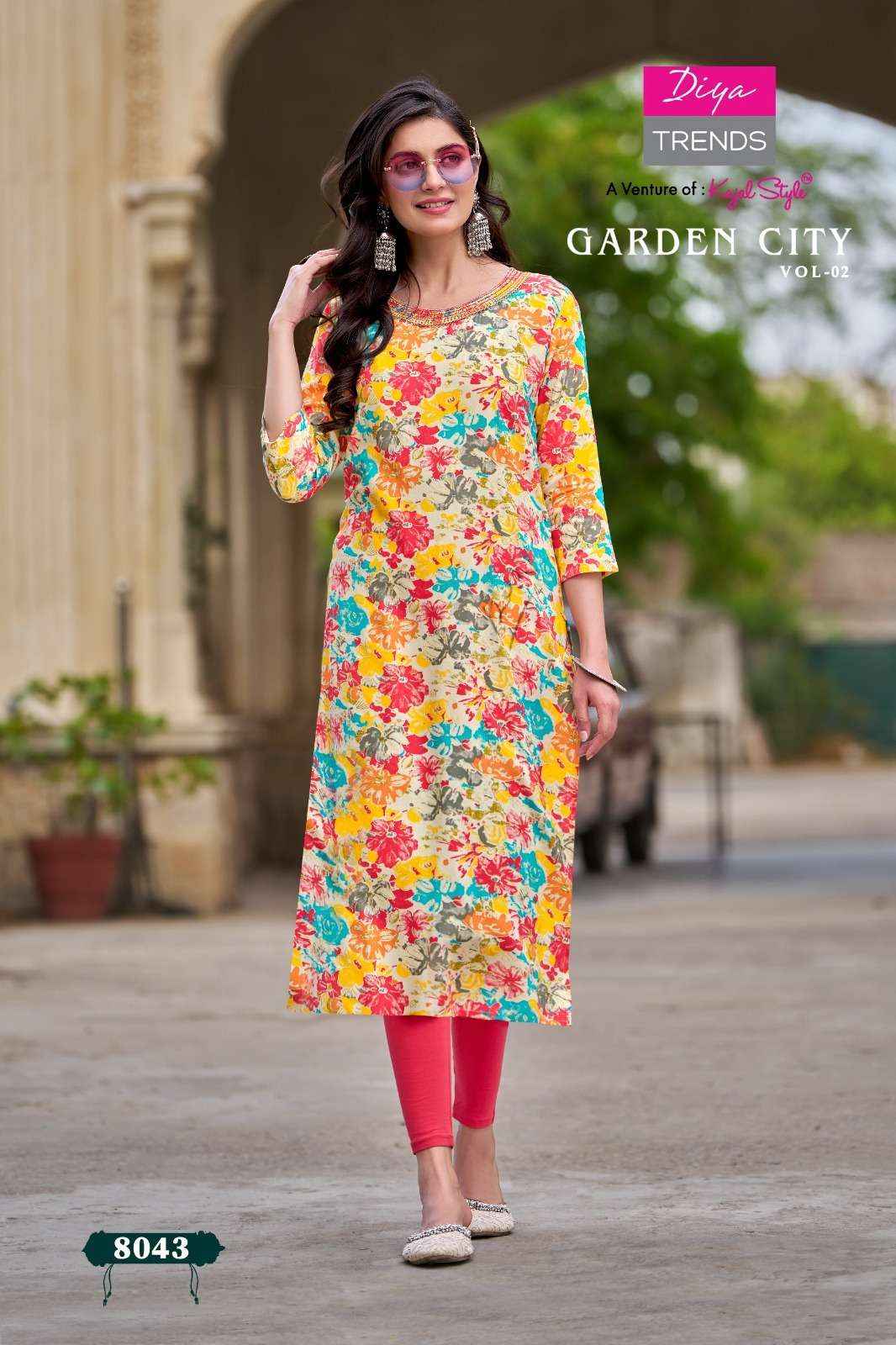 DIYA TRENDS GARDEN CITY VOL 2 RAYON STRAIGHT PATTERN KURTI ( 12 PCS CATALOG )