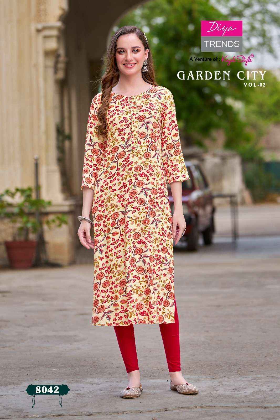 DIYA TRENDS GARDEN CITY VOL 2 RAYON STRAIGHT PATTERN KURTI ( 12 PCS CATALOG )