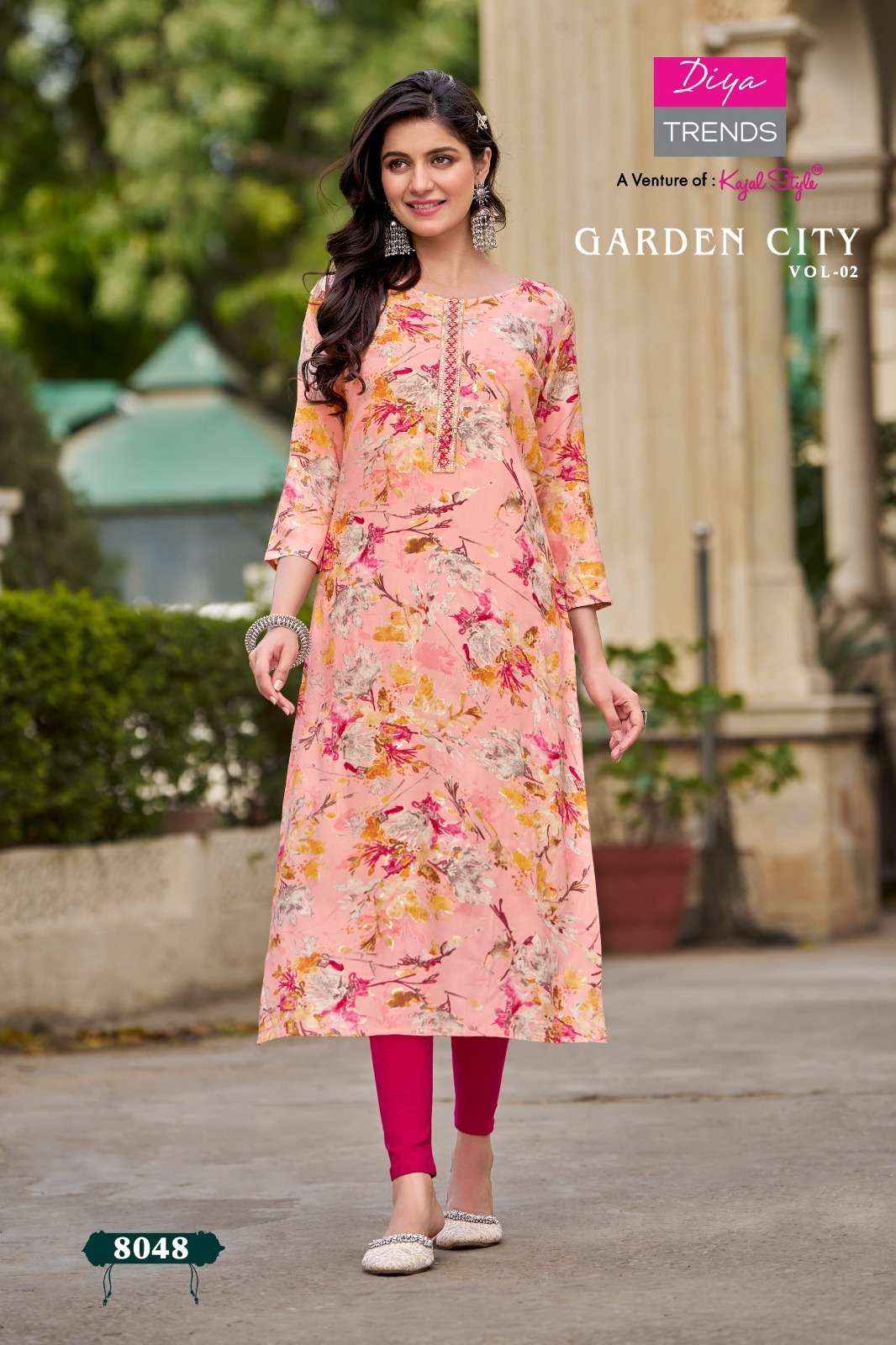 DIYA TRENDS GARDEN CITY VOL 2 RAYON STRAIGHT PATTERN KURTI ( 12 PCS CATALOG )