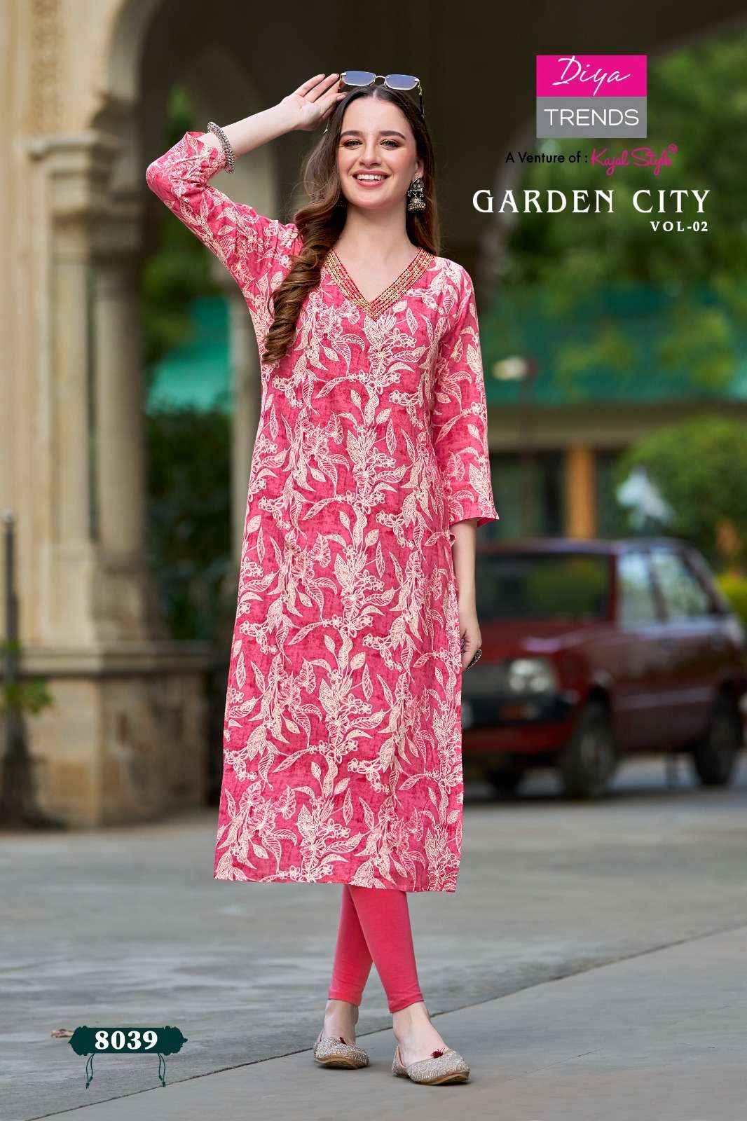 DIYA TRENDS GARDEN CITY VOL 2 RAYON STRAIGHT PATTERN KURTI ( 12 PCS CATALOG )