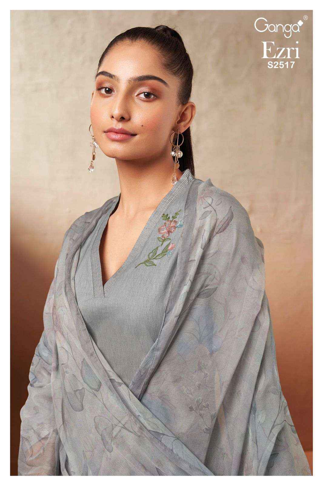 Ganga Ezri 2517 Fancy Work Cotton Suit Ganga Dealer ( 4 pcs catalog )