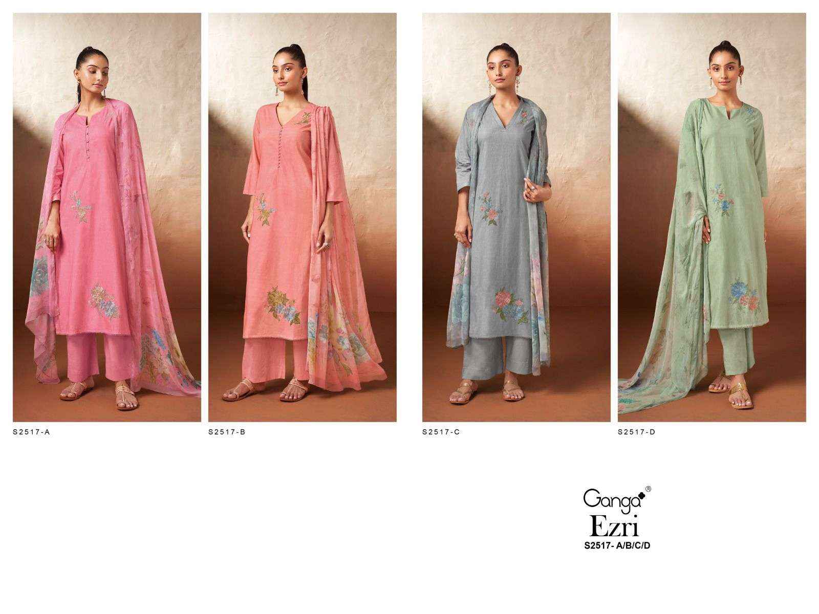 Ganga Ezri 2517 Fancy Work Cotton Suit Ganga Dealer ( 4 pcs catalog )