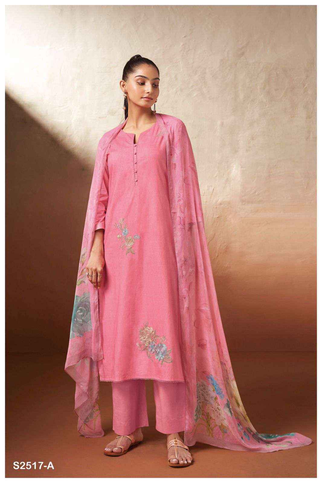 Ganga Ezri 2517 Fancy Work Cotton Suit Ganga Dealer ( 4 pcs catalog )