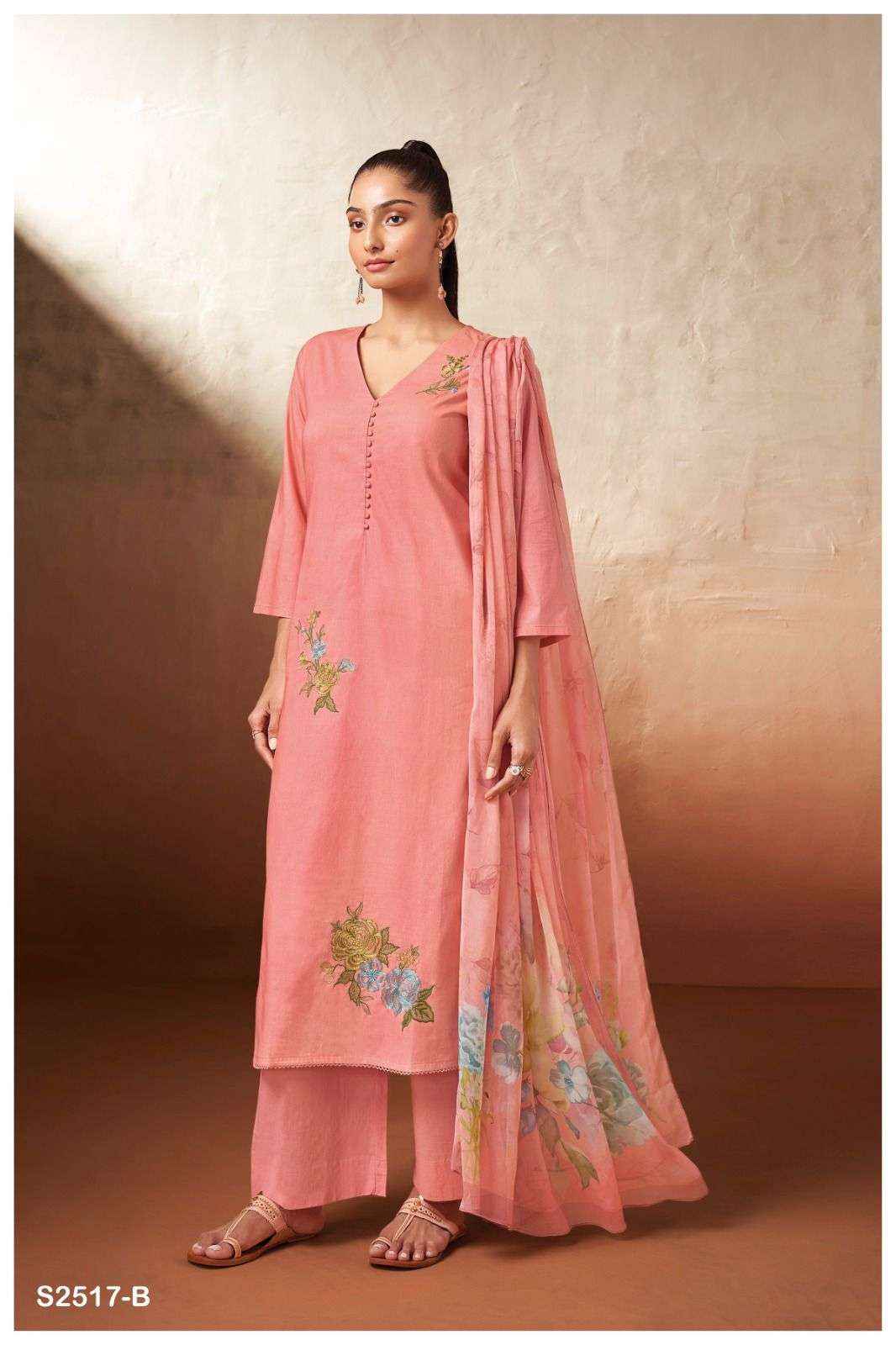 Ganga Ezri 2517 Fancy Work Cotton Suit Ganga Dealer ( 4 pcs catalog )