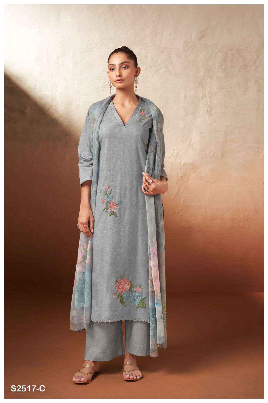 Ganga Ezri 2517 Fancy Work Cotton Suit Ganga Dealer ( 4 pcs catalog )