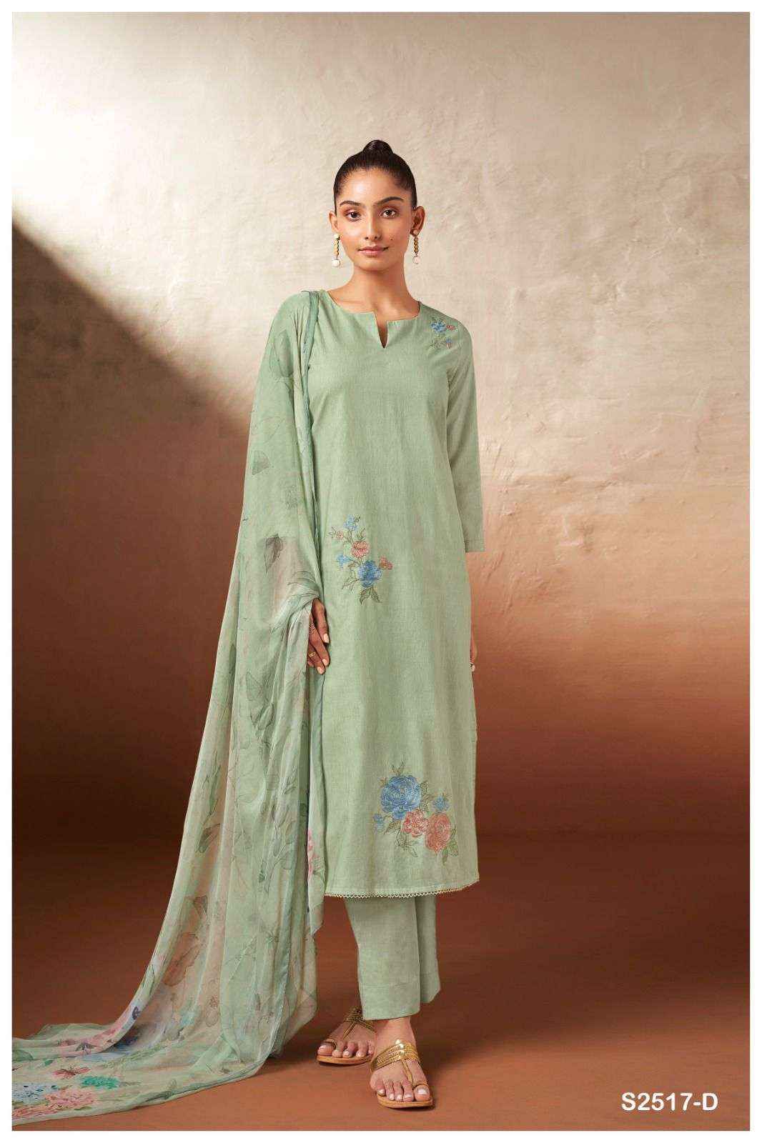 Ganga Ezri 2517 Fancy Work Cotton Suit Ganga Dealer ( 4 pcs catalog )
