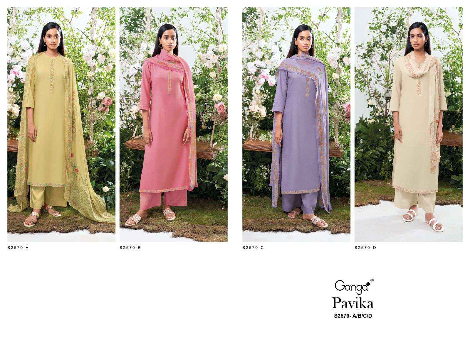 Ganga Pavika 2570 Fancy Silk Cotton Salwar Kameez Catalog  ( 4 pcs catalog )