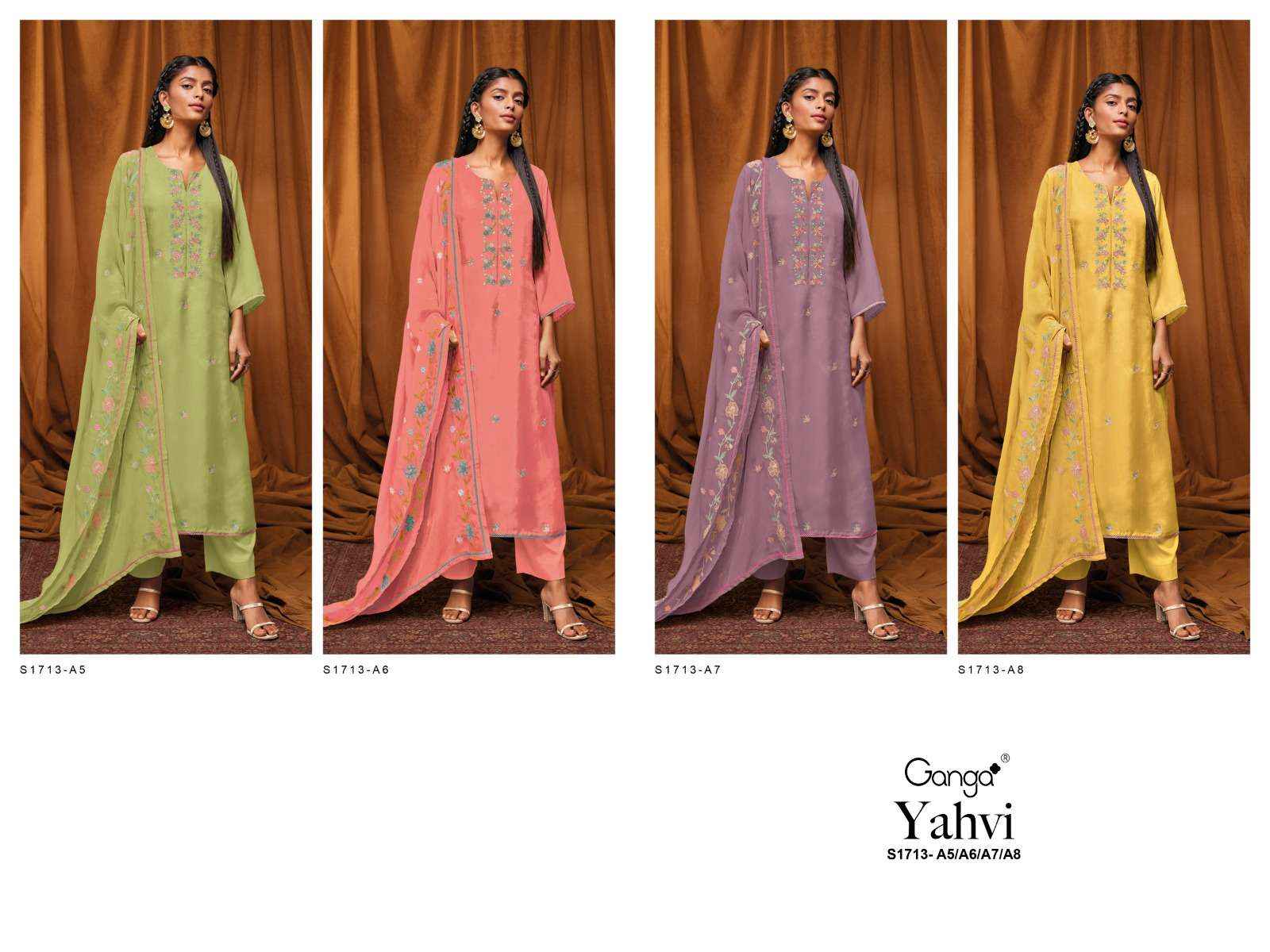 Ganga Yahvi 1713 A Fancy Silk Excusive Ladies Suit Dealers Buy Online (4 pcs catalog )