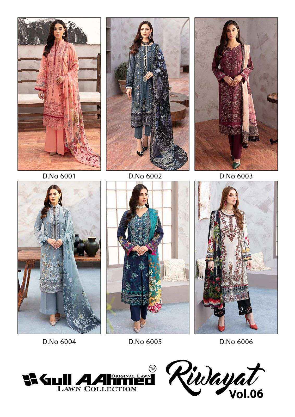 GULL AAHMED RIWAYAT VOL 6 LAWN COTTON DIGITAL PRINT SUITS ( 6 PCS CATALOG )