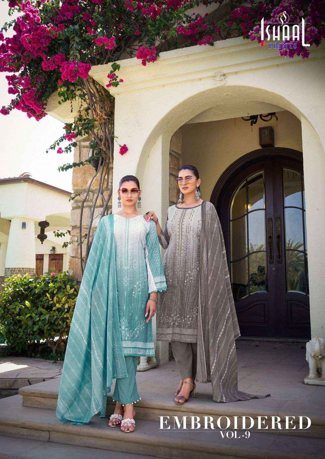 Ishaal Embroidered Vol 9 Cotton Pakistani Suits Wholesale ( 10 Pcs Catalog )