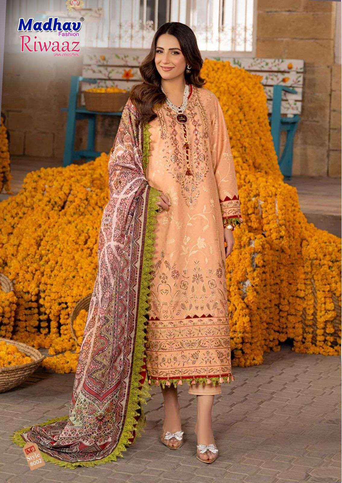 MADHAV FASHION RIWAAZ VOL 8 LAWN SUITS WHOLESALE SURAT ( 6 PCS CATALOG )