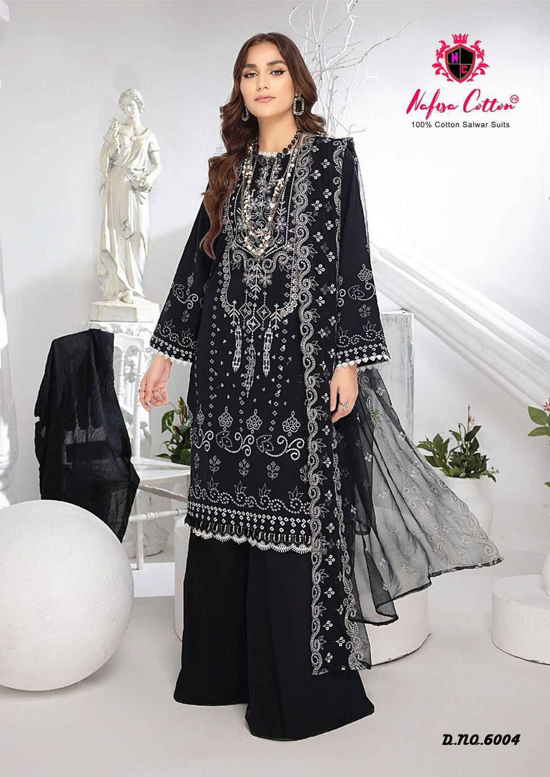 Nafisa Black And White Karachi Queen Vol-6 Cotton Dress Material 6 Pc Catalog