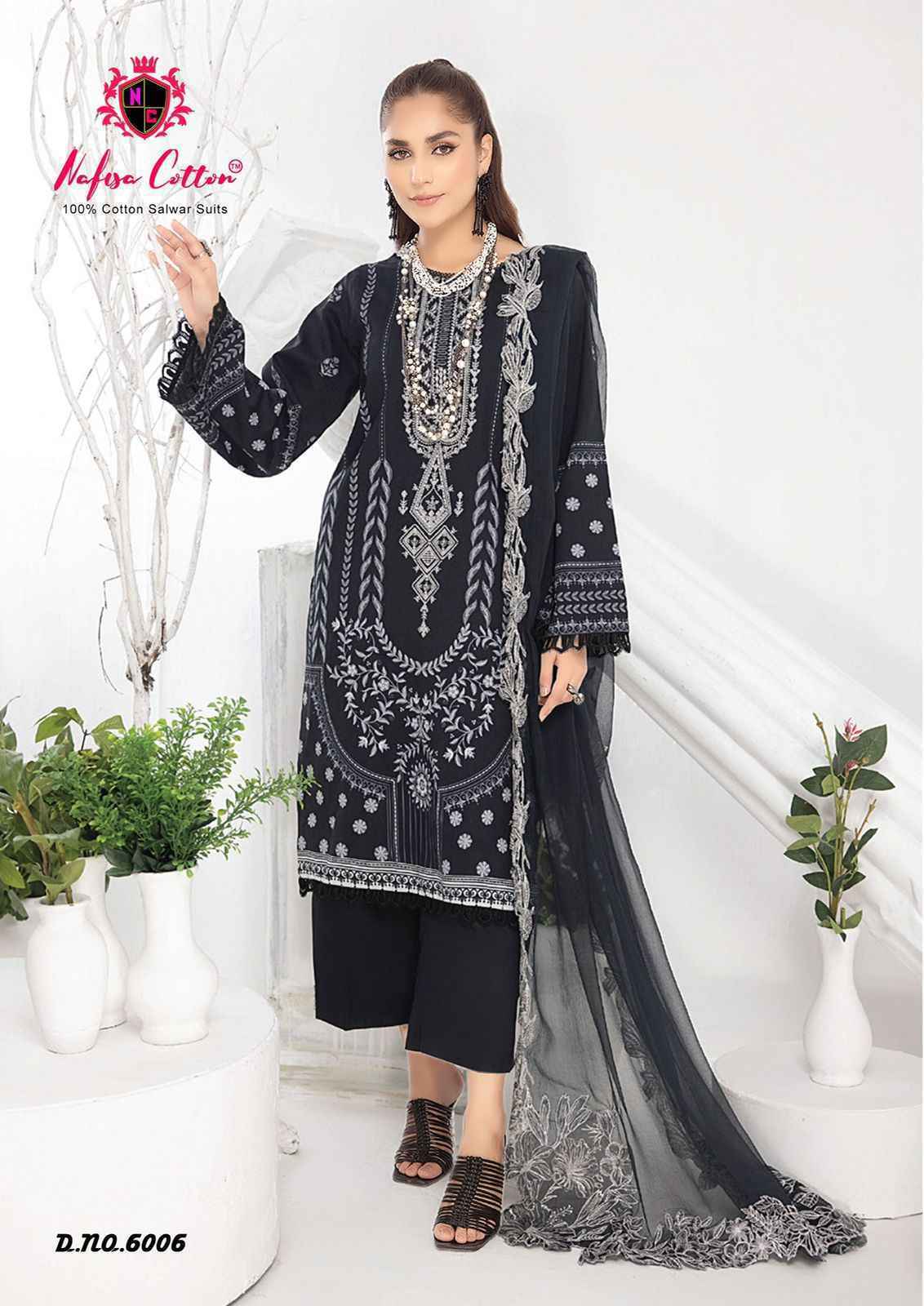 Nafisa Black And White Karachi Queen Vol-6 Cotton Dress Material 6 Pc Catalog