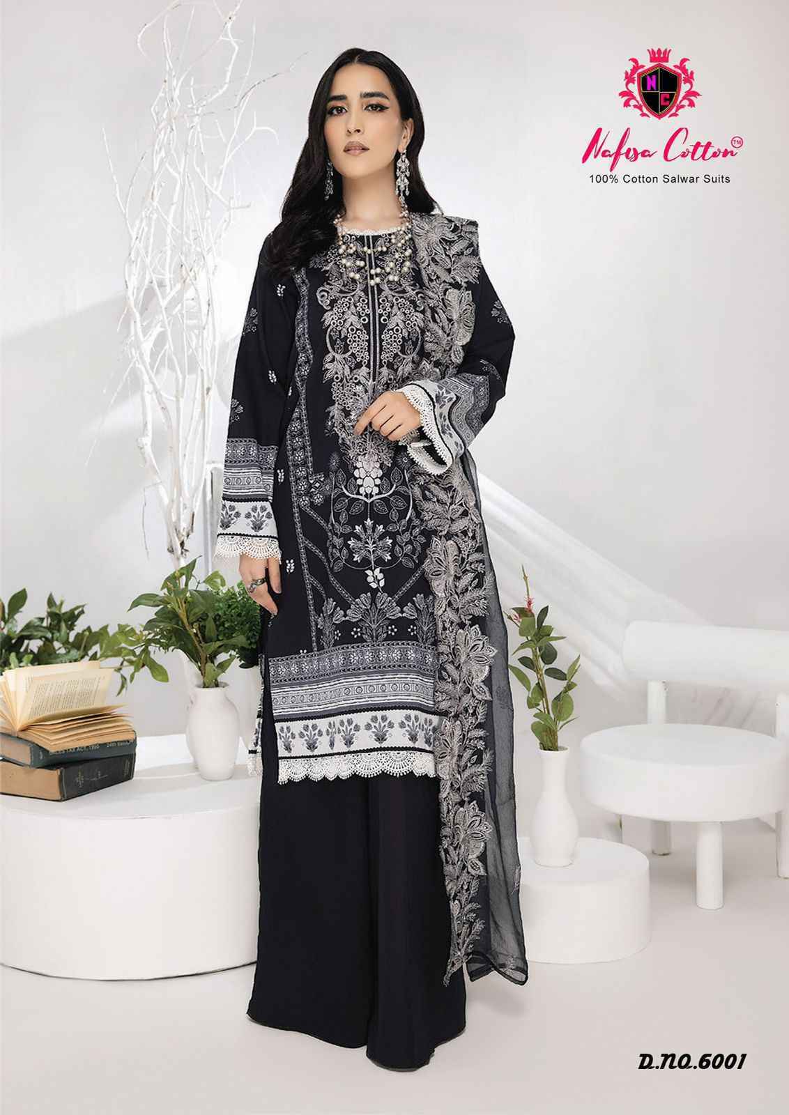 Nafisa Black And White Karachi Queen Vol-6 Cotton Dress Material 6 Pc Catalog