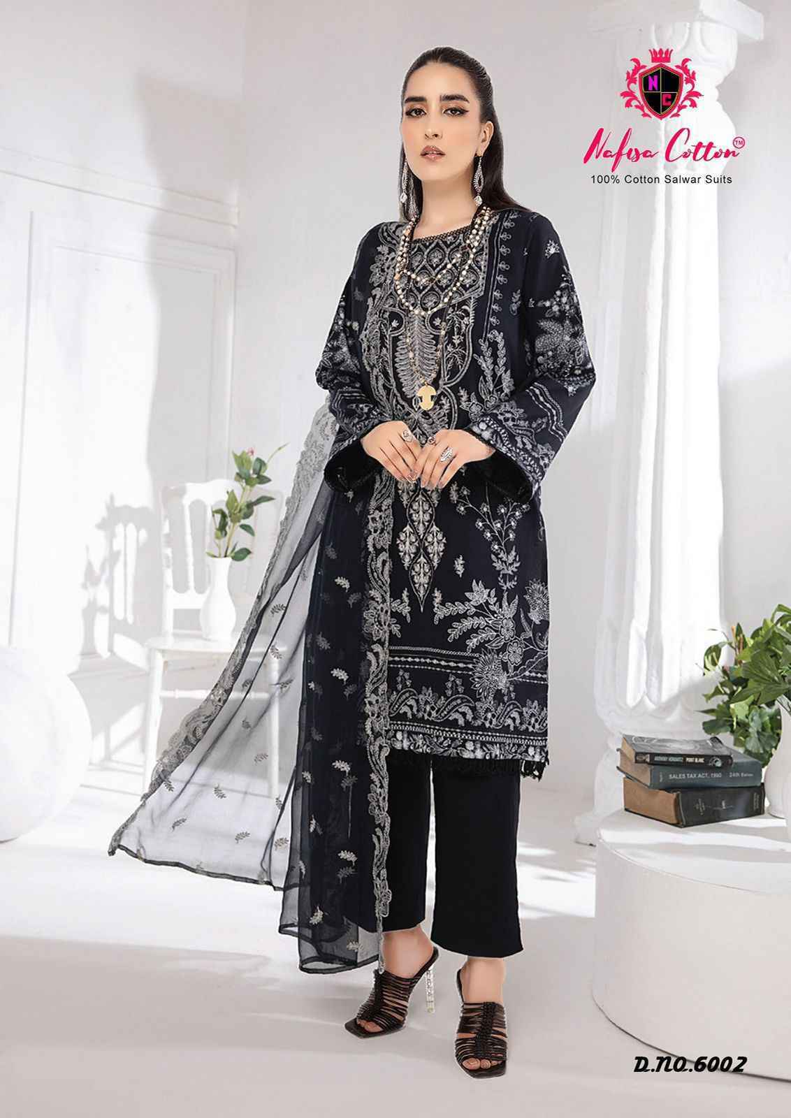 Nafisa Black And White Karachi Queen Vol-6 Cotton Dress Material 6 Pc Catalog