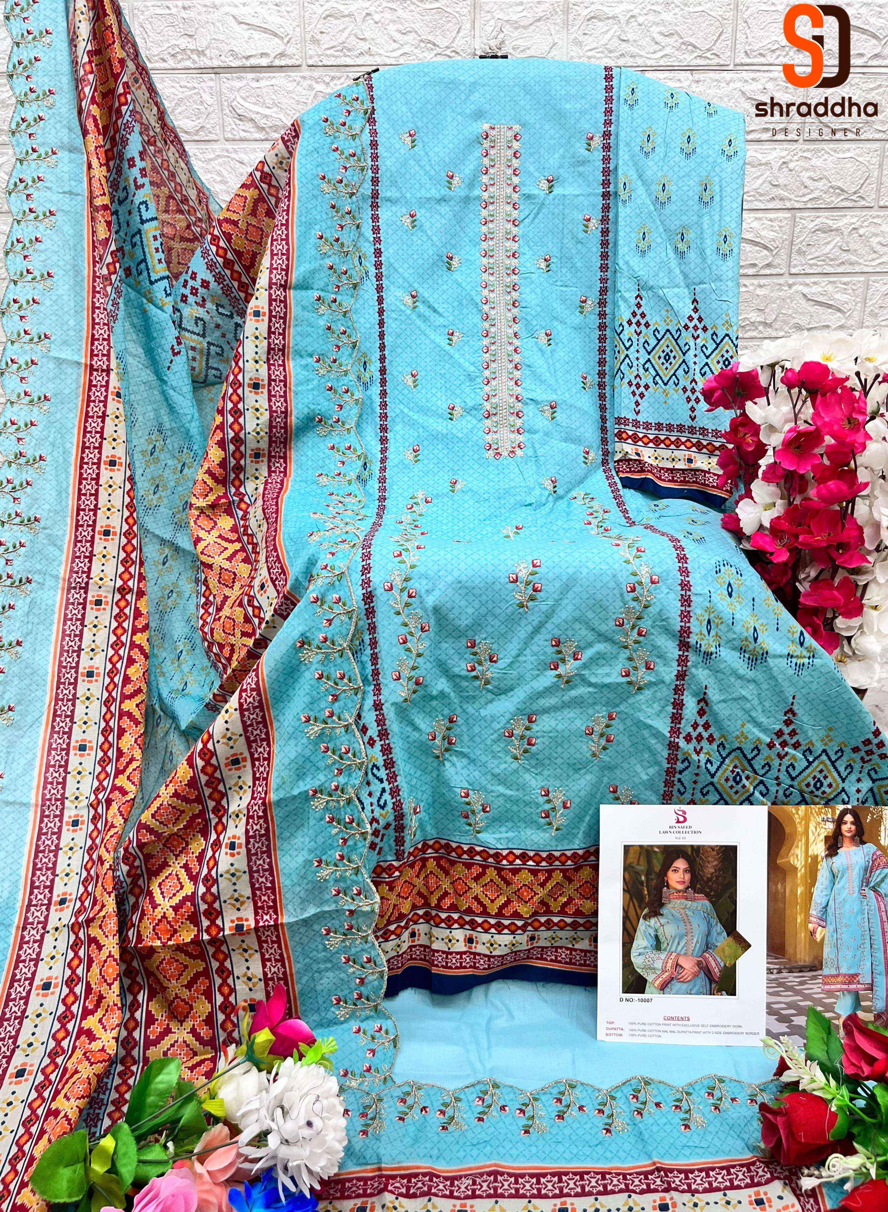 SHARADDHA DESIGNER BIN SAEED LAWN COLLECTION VOL 10 COTTON SUIT ( 8 PCS CATALOG )