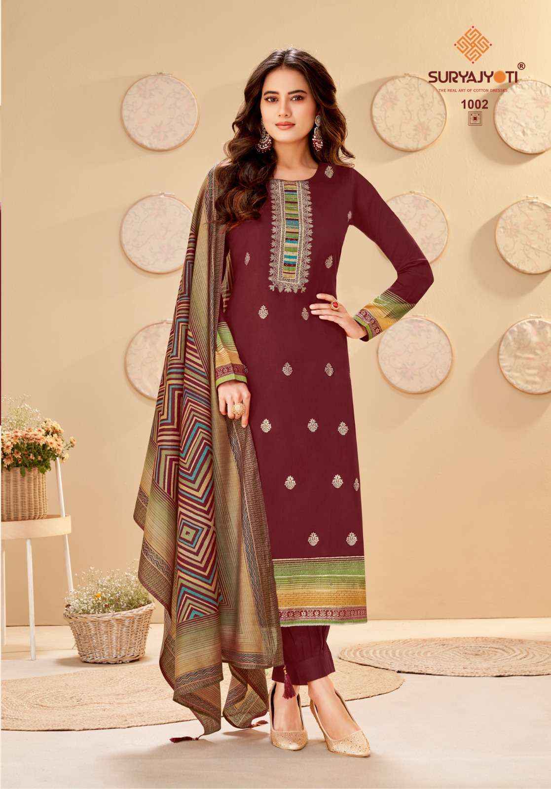 SURYAJYOTI PALLAVI VOL 1 JAM SATIN PRINT WITH HAND WORK SUIT ( 8 PCS CATALOG )