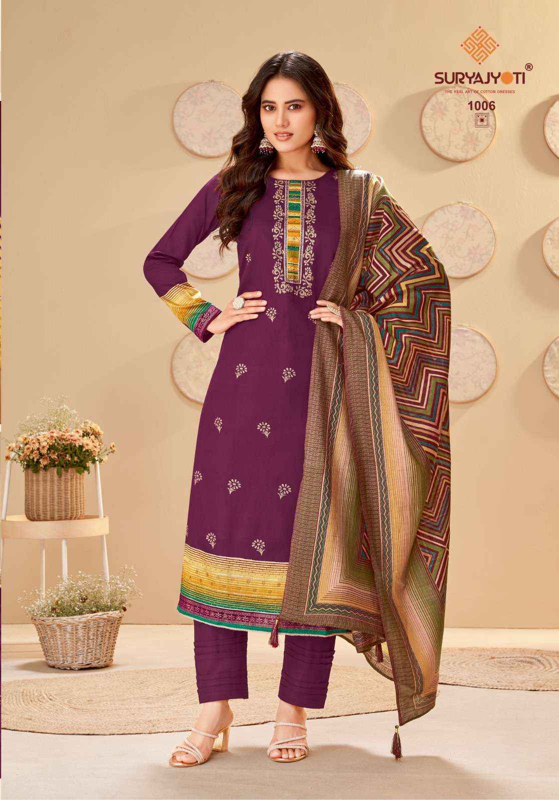 SURYAJYOTI PALLAVI VOL 1 JAM SATIN PRINT WITH HAND WORK SUIT ( 8 PCS CATALOG )