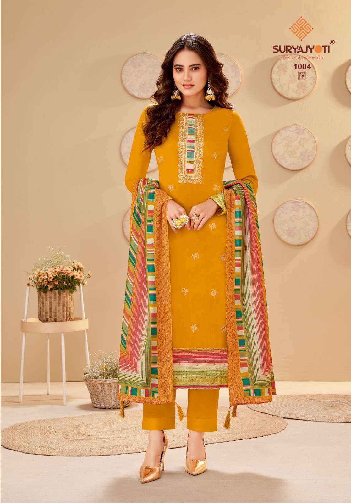 SURYAJYOTI PALLAVI VOL 1 JAM SATIN PRINT WITH HAND WORK SUIT ( 8 PCS CATALOG )