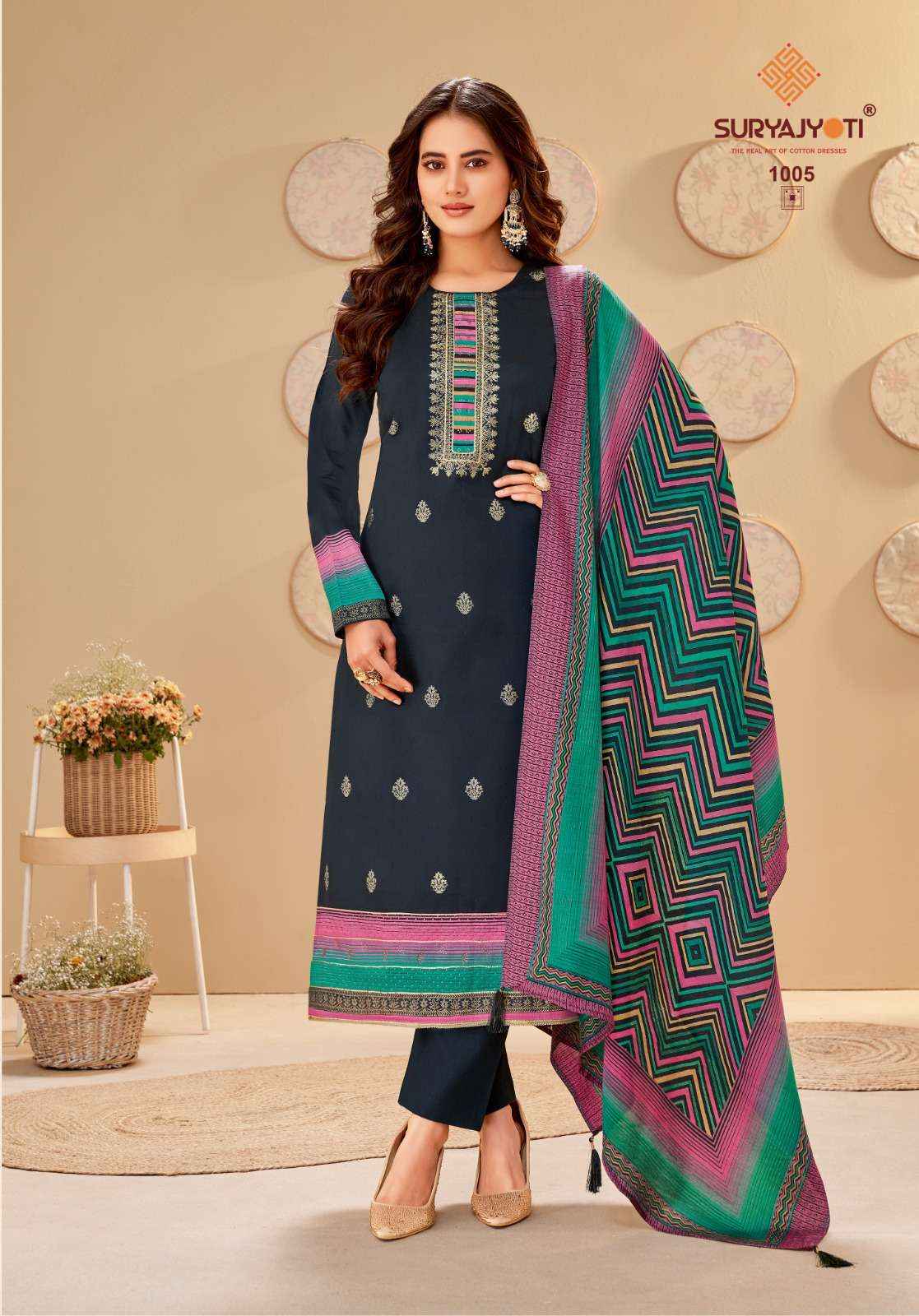 SURYAJYOTI PALLAVI VOL 1 JAM SATIN PRINT WITH HAND WORK SUIT ( 8 PCS CATALOG )