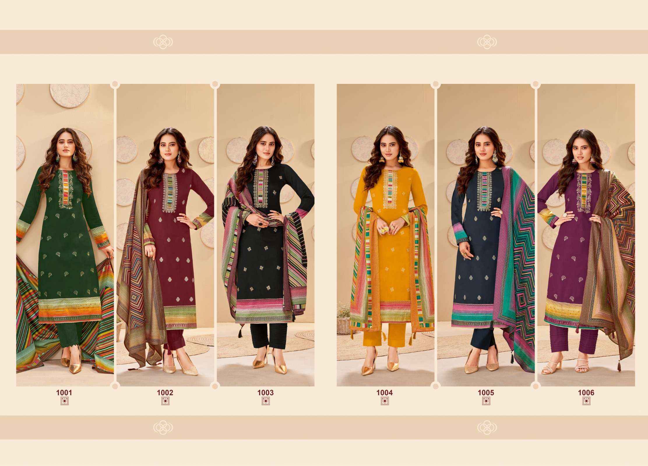 SURYAJYOTI PALLAVI VOL 1 JAM SATIN PRINT WITH HAND WORK SUIT ( 8 PCS CATALOG )