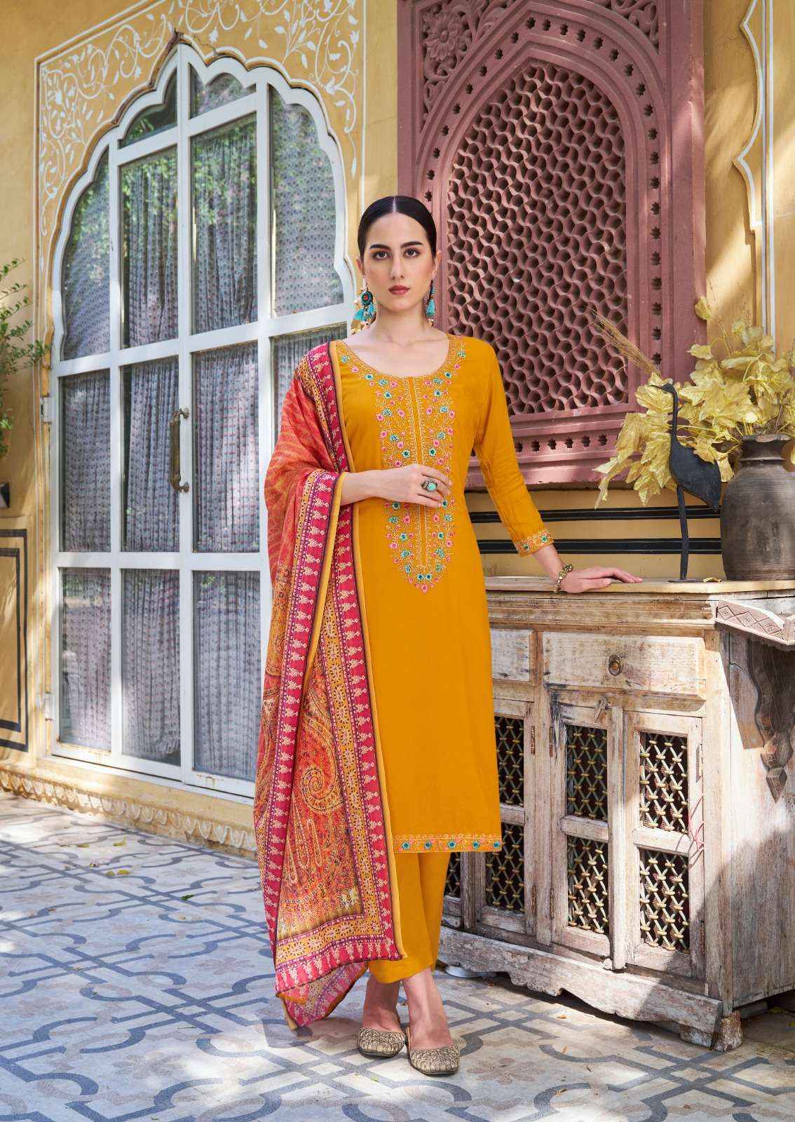 THE HERMITAGE SHOP BEGUM RAYON DESIGNER SUITS ( 5 PCS CATALOG )