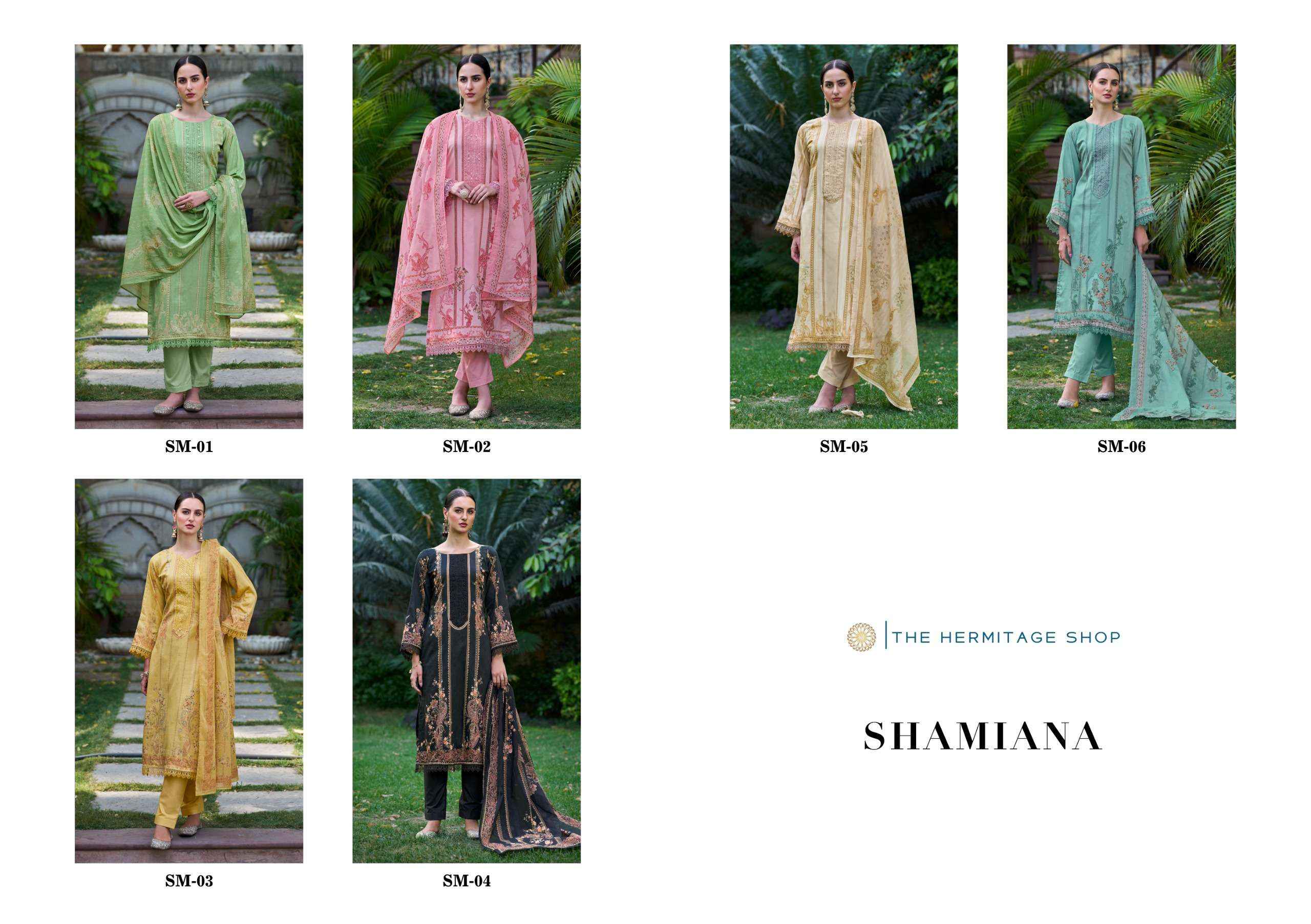 THE HERMITAGE SHOP SHAMIANA LAWN COTTON DESIGNER SUITS ( 6 PCS CATALOG )